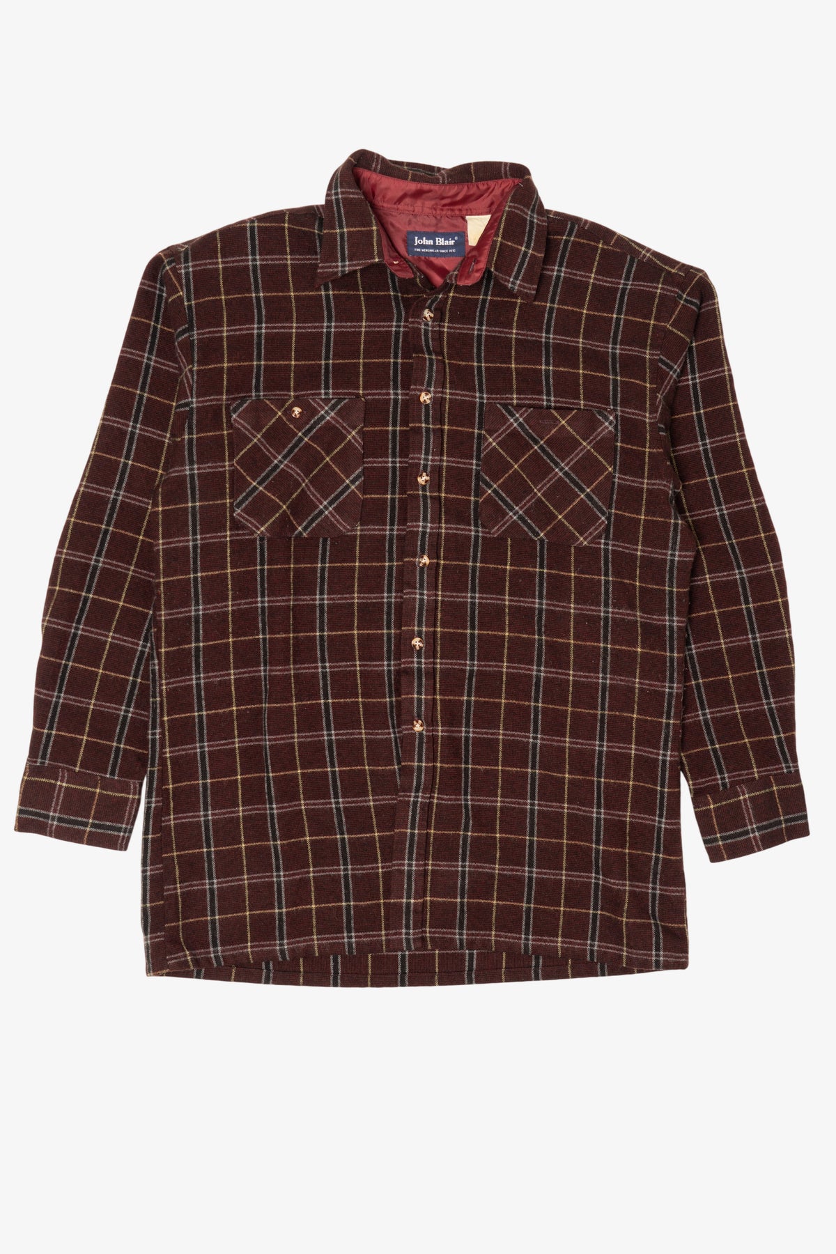 Vintage Burgundy Plaid John Blair Flannel Button Up Shirt (1980s)