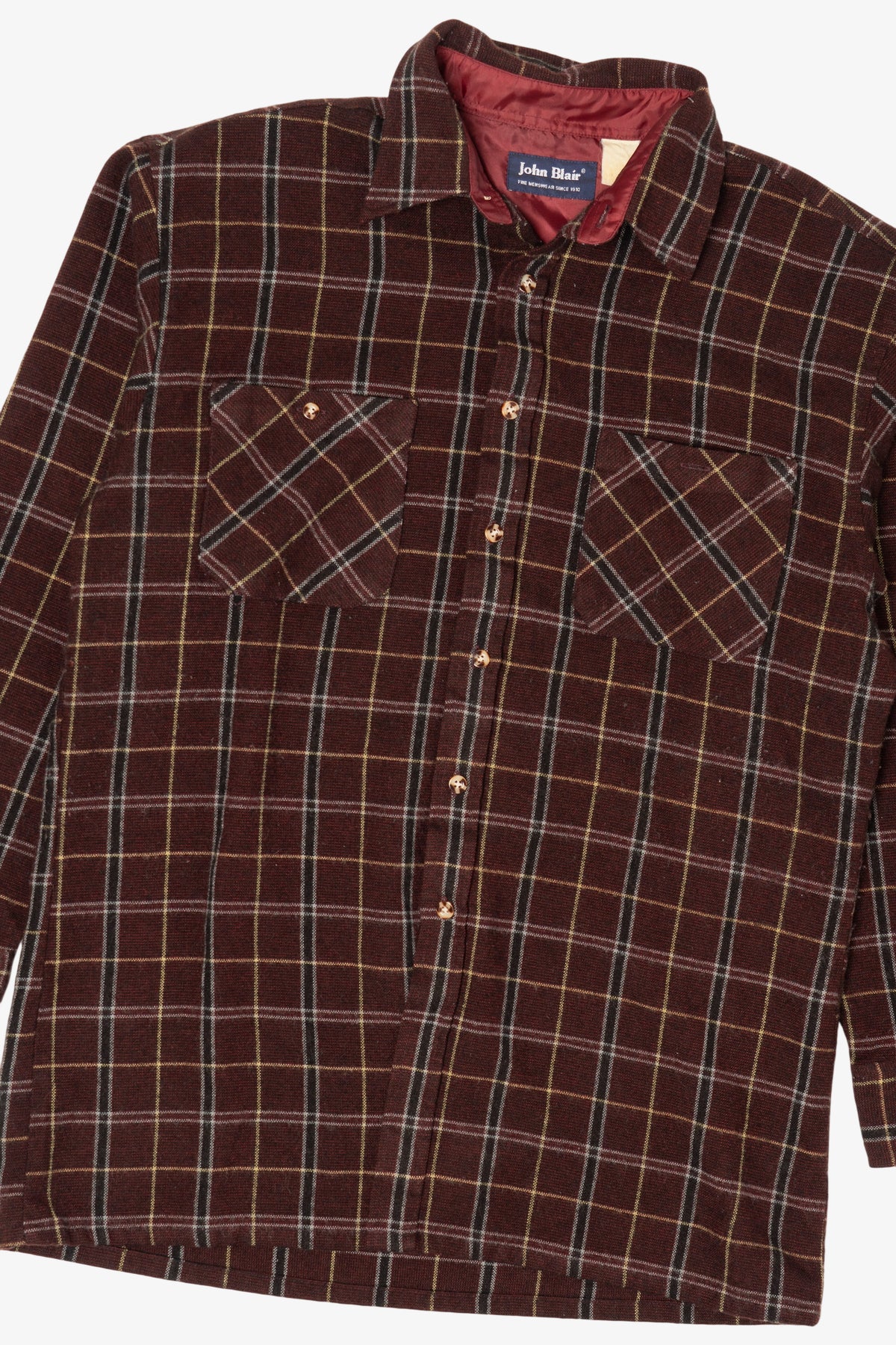 Vintage Burgundy Plaid John Blair Flannel Button Up Shirt (1980s)