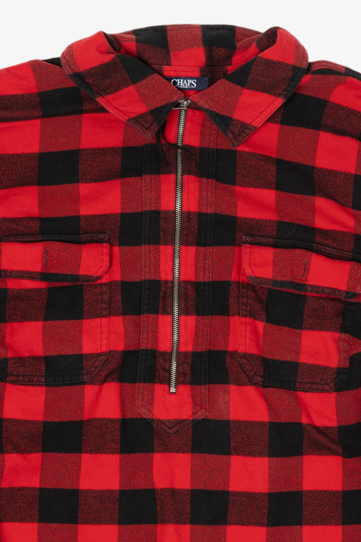 Vintage Red Plaid Chaps Half Zip Flannel Shirt (2000s)