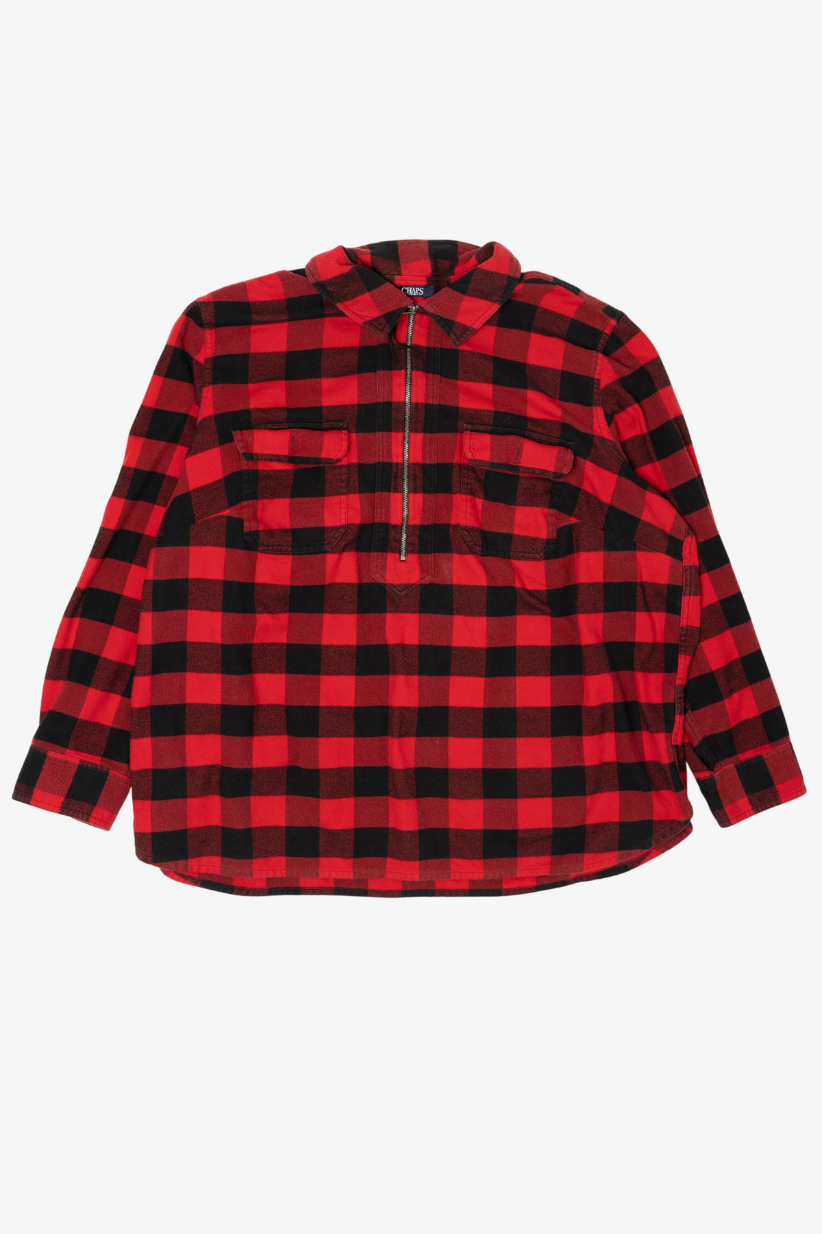 Vintage Red Plaid Chaps Half Zip Flannel Shirt (2000s)