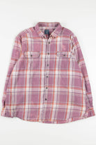 Vintage Faded Bleach Spots Pink Flannel Shirt