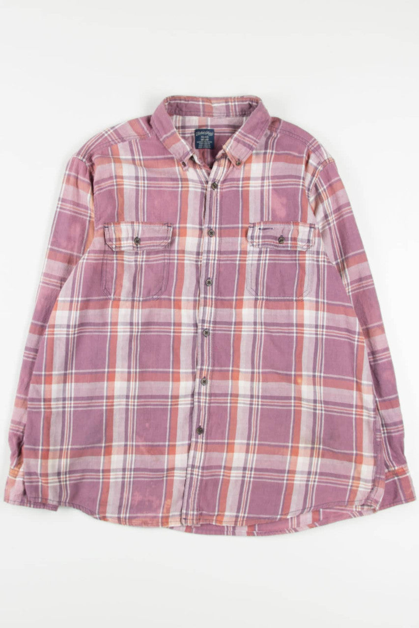 Vintage Faded Bleach Spots Pink Flannel Shirt
