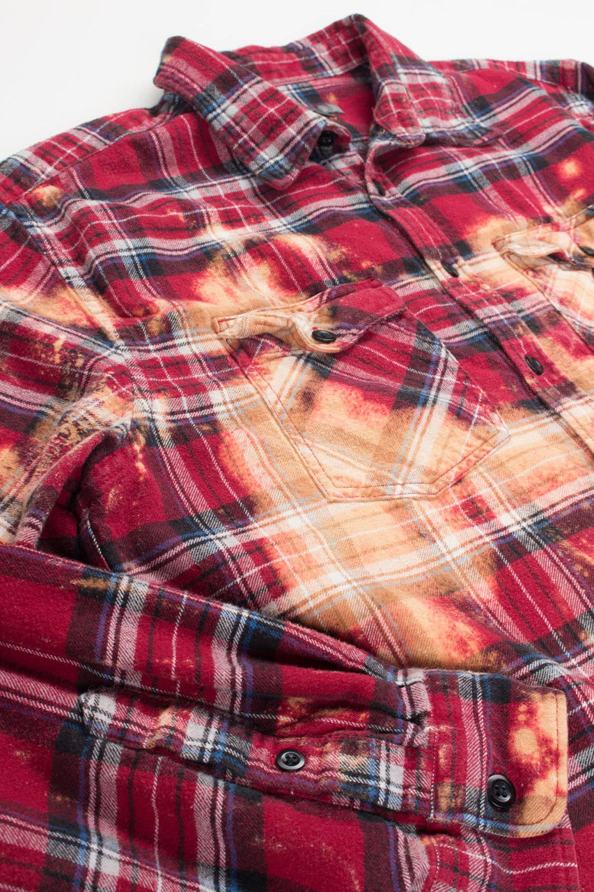Bleached Red Plaid Flannel Shirt 3852
