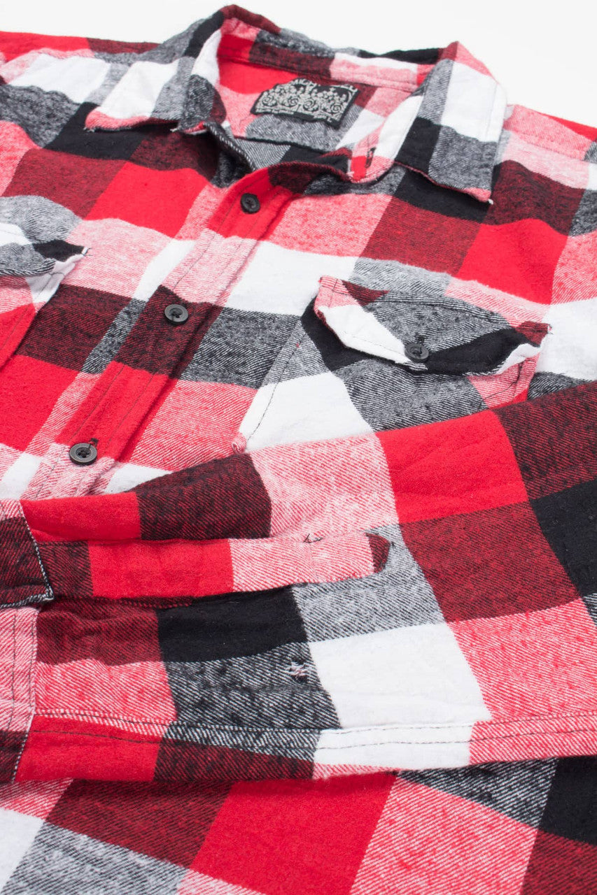 Red Straight Faded Flannel Shirt 3988