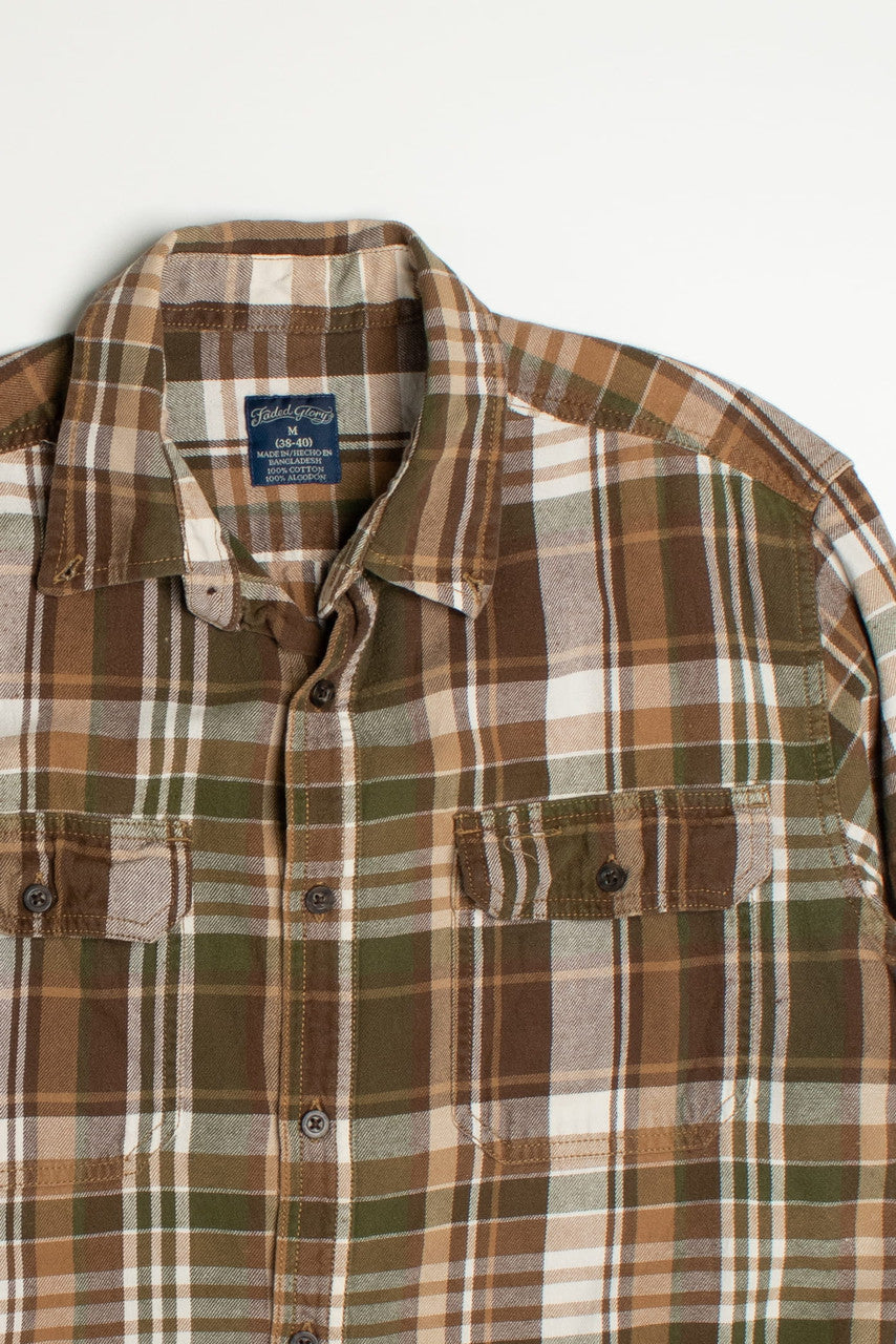 Vintage Faded Glory Green and Brown Flannel Shirt