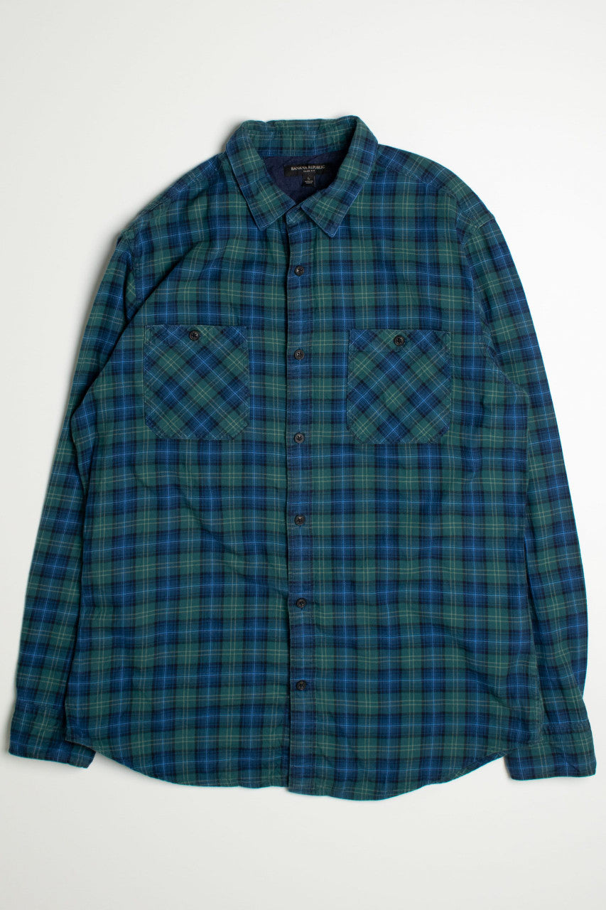 Vintage Banana Republic Blue and Green Flannel Shirt