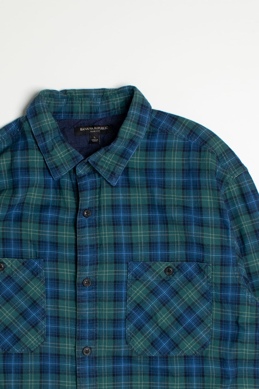 Vintage Banana Republic Blue and Green Flannel Shirt