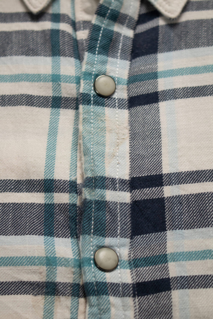 Vintage Lucky Brand White and Blue Flannel Shirt