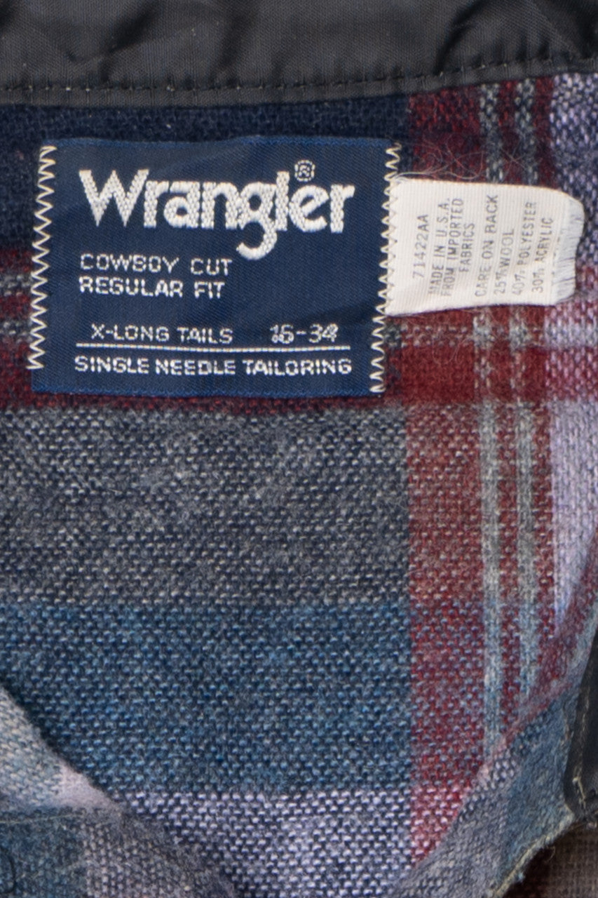 Vintage Wrangler Pearl Snap Button Up Wool Flannel Shirt