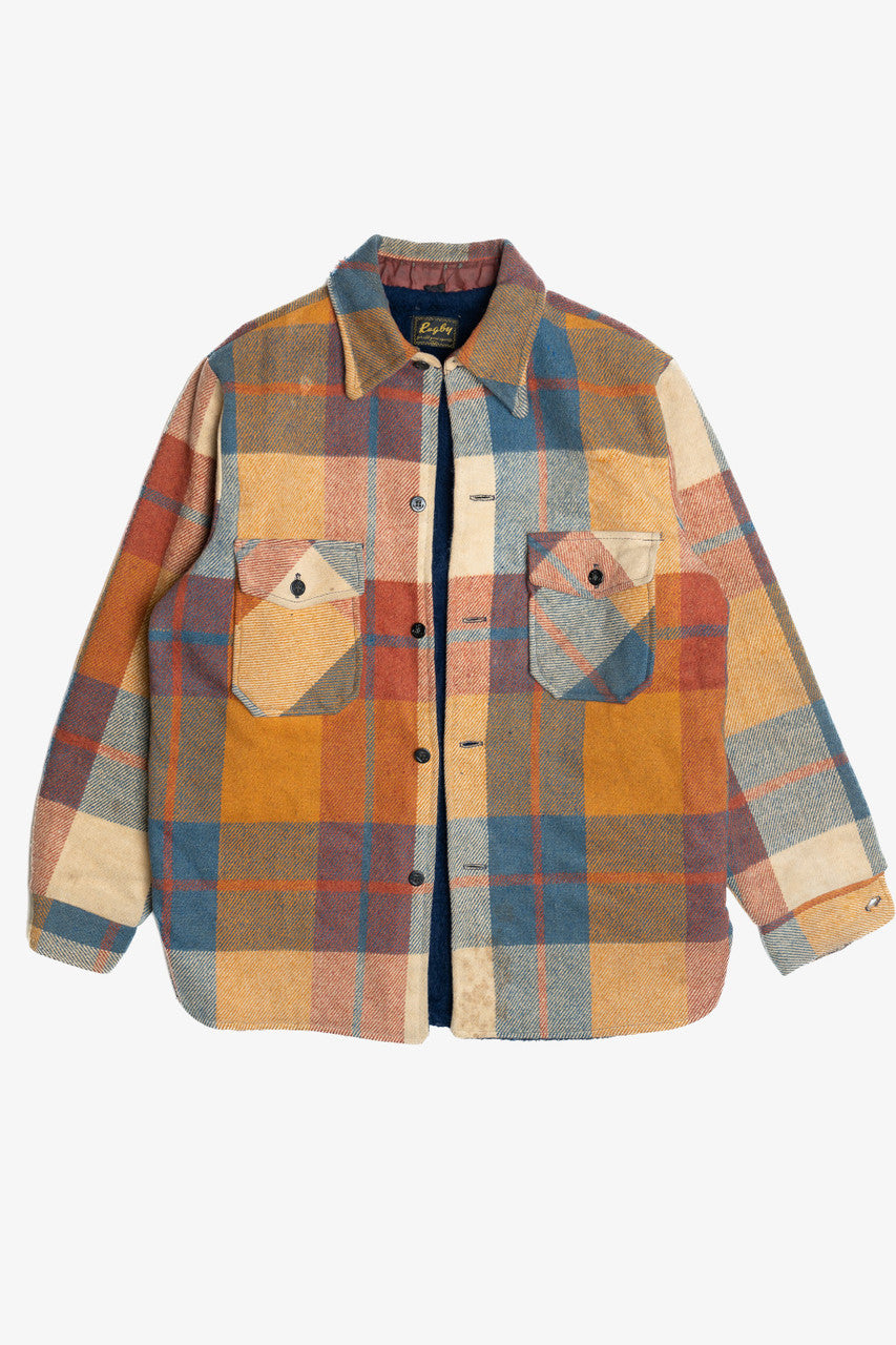 Vintage Distressed Rugby Plaid Lined Flannel Shacket (1970s)