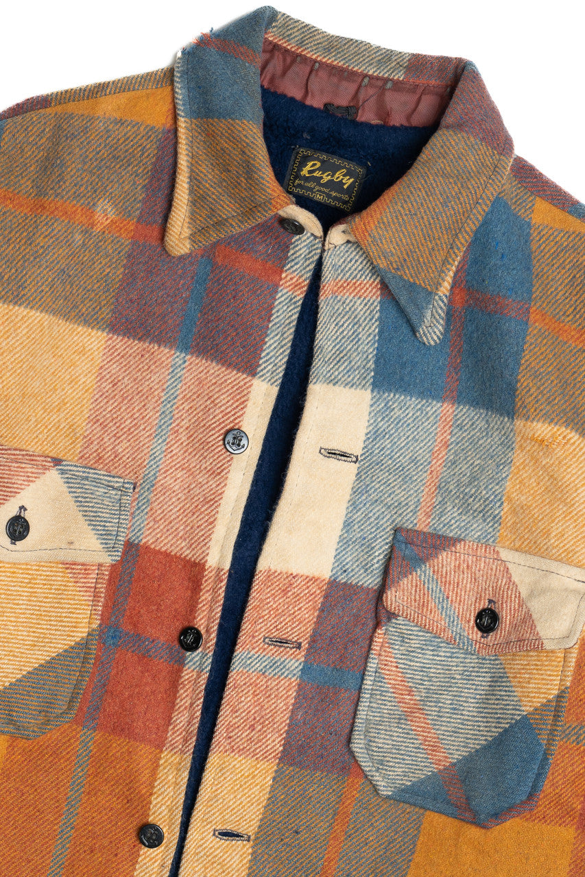 Vintage Distressed Rugby Plaid Lined Flannel Shacket (1970s)