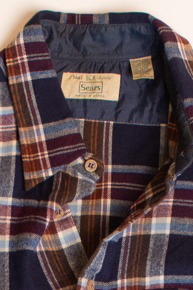 Vintage Sears Navy & Maroon Flannel Shirt (1980s)