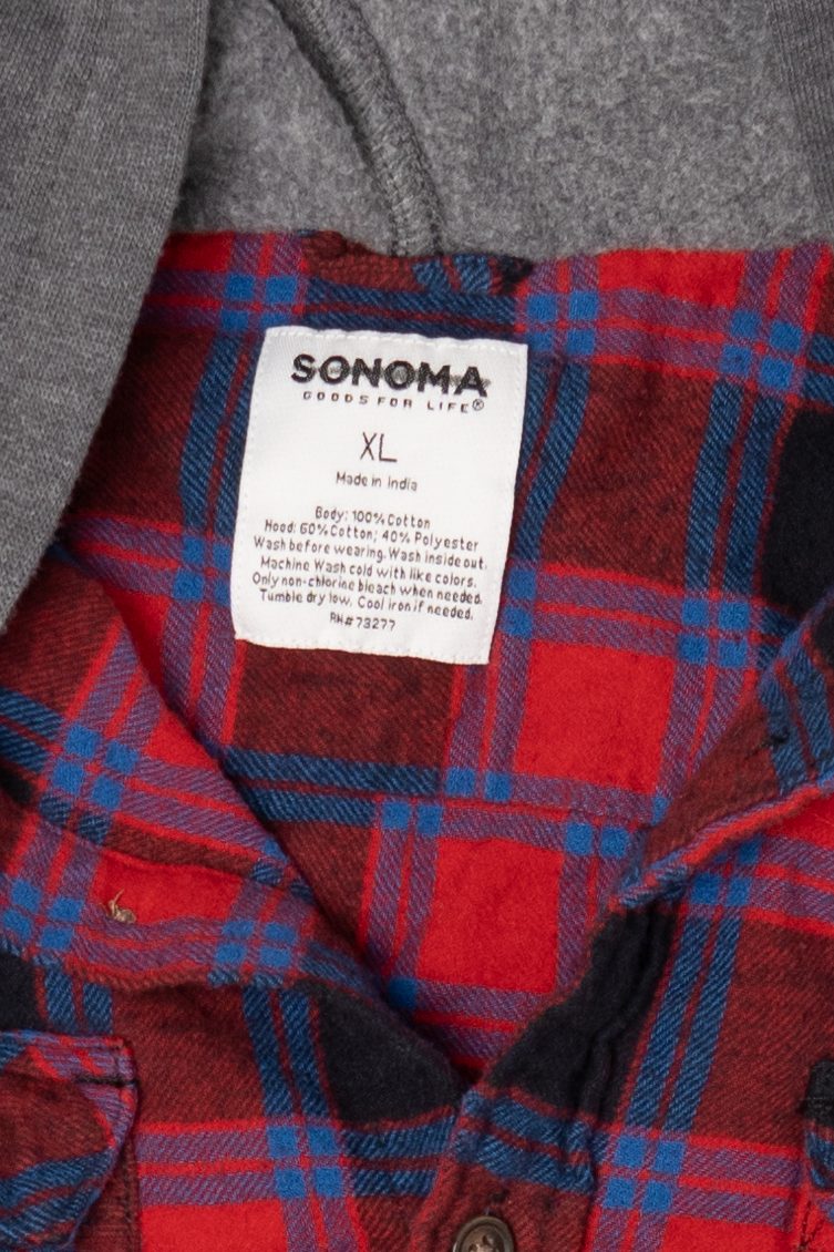 Red And Navy Blue Sonoma Vintage Hooded Flannel Shirt (2020s)