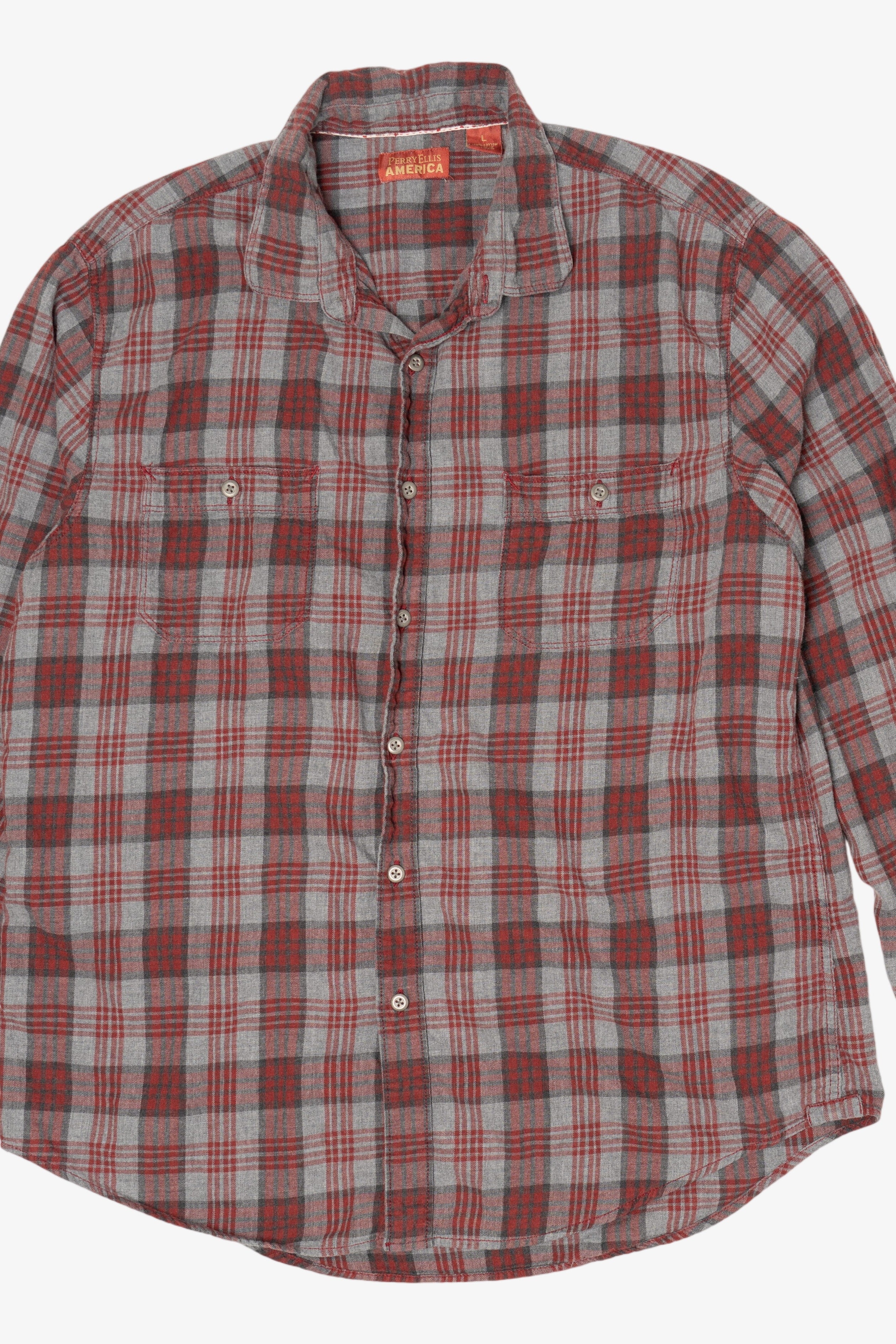 Red And Gray Perry Ellis America Flannel Shirt