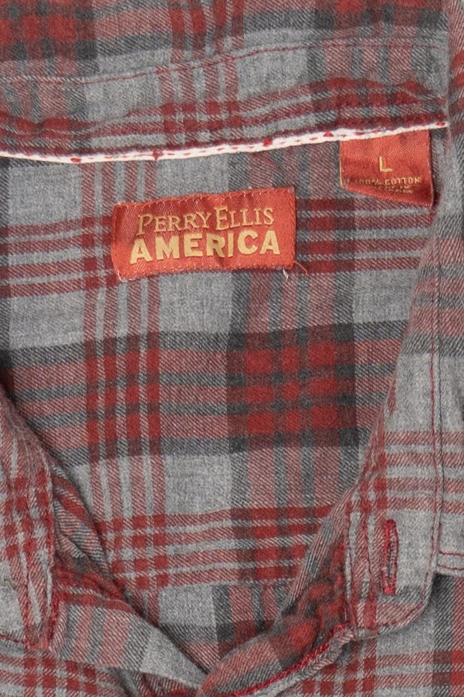 Red And Gray Perry Ellis America Flannel Shirt