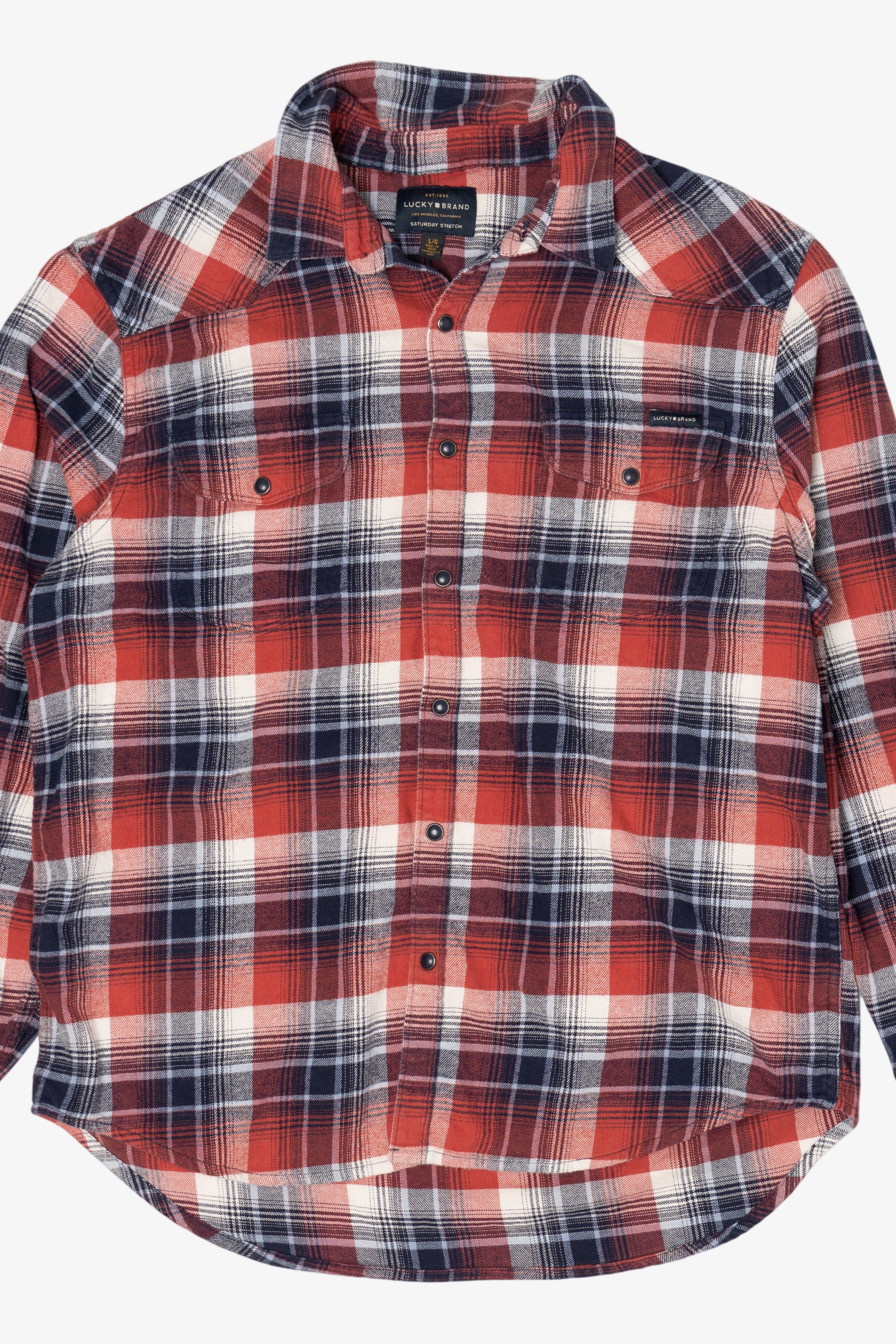 Red And Navy Blue Lucky Brand Flannel Shirt