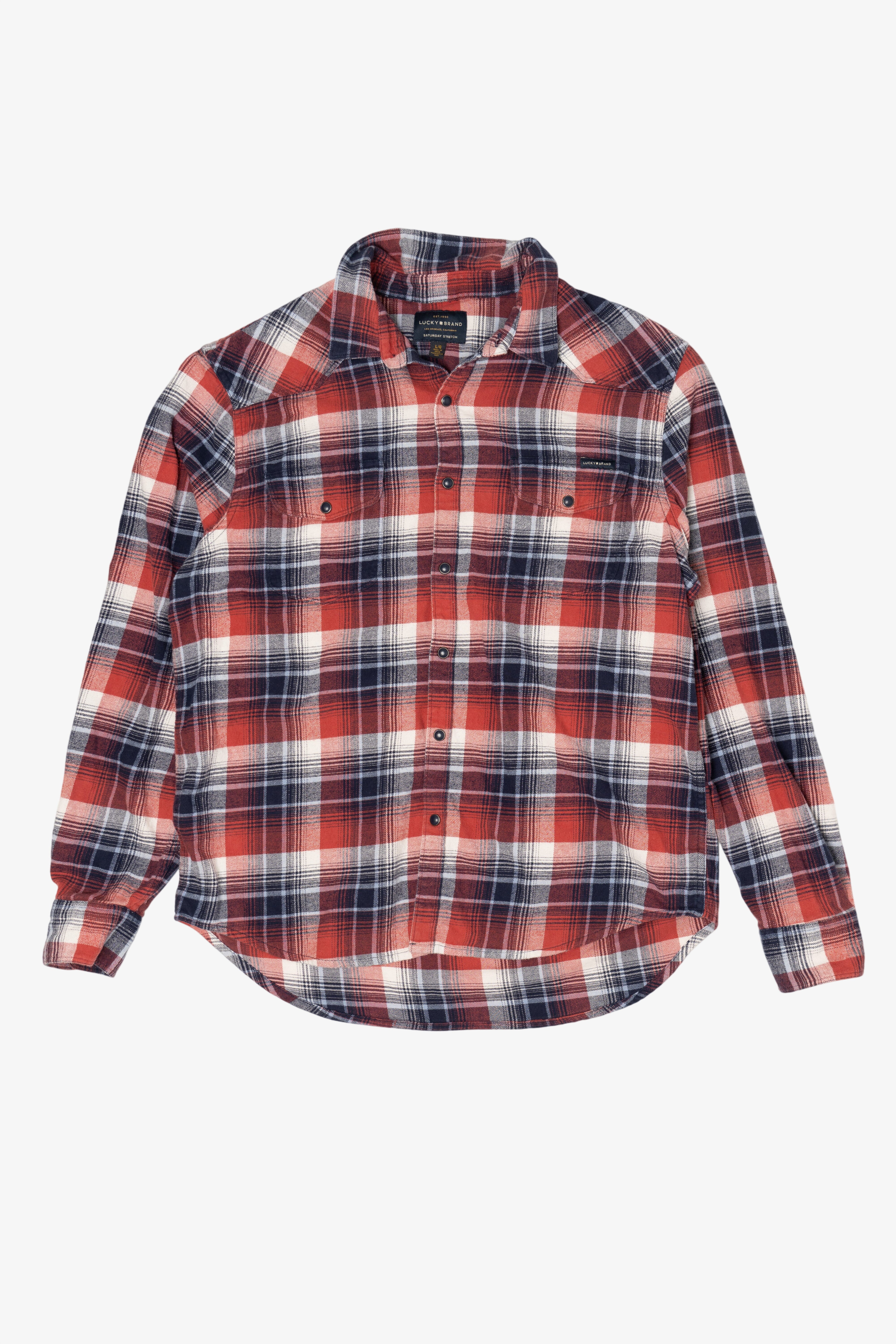 Red And Navy Blue Lucky Brand Flannel Shirt