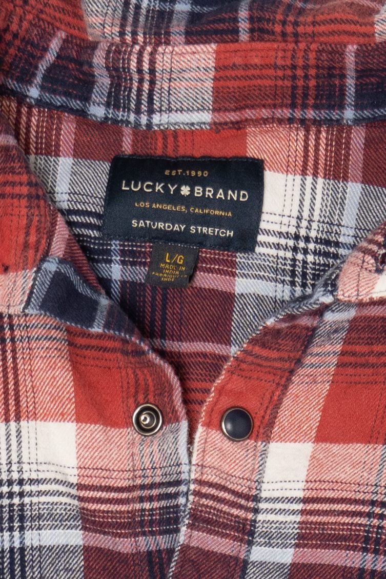 Red And Navy Blue Lucky Brand Flannel Shirt