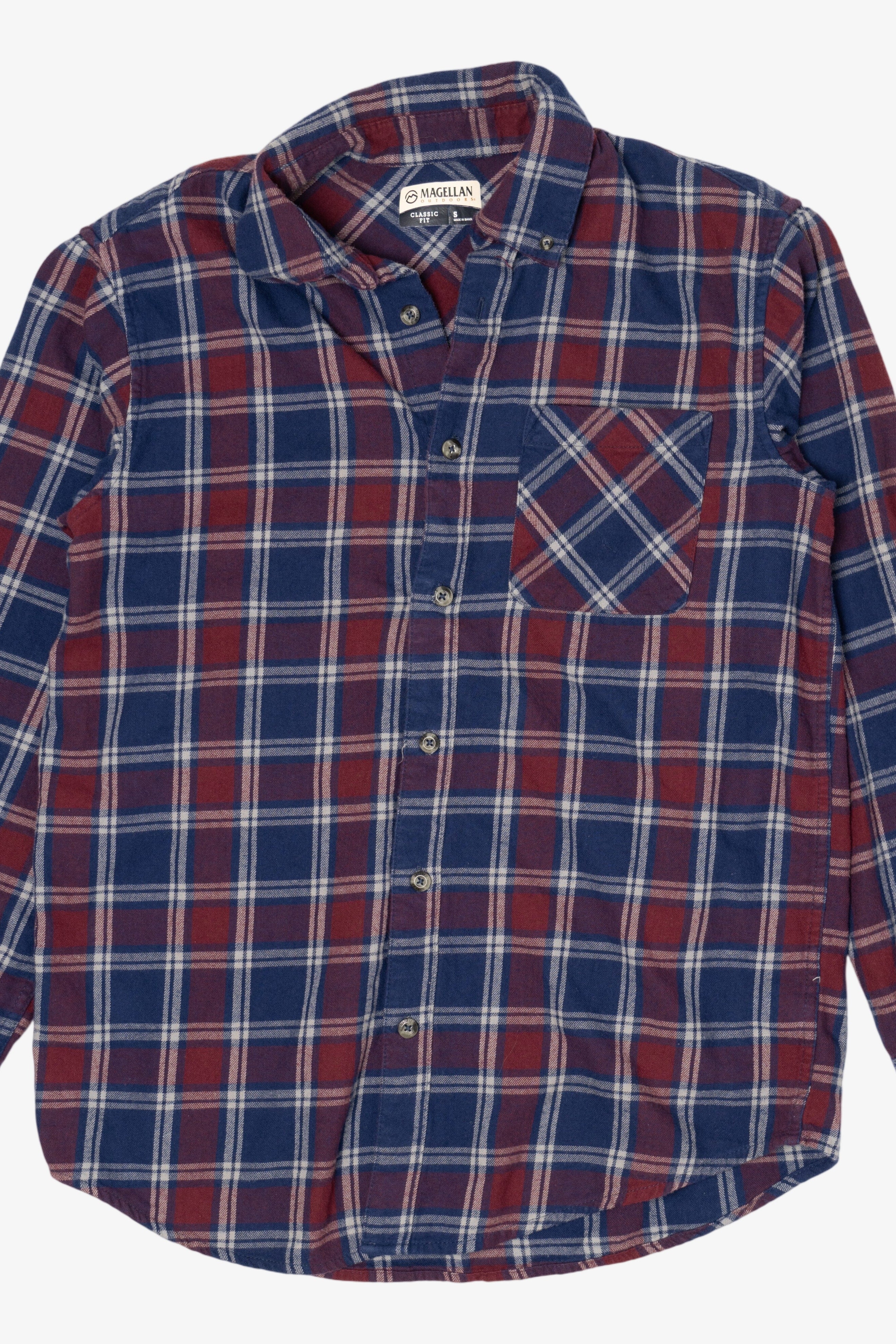 Burgundy And Navy Blue Magellan Outdoors Flannel Shirt (2020s)
