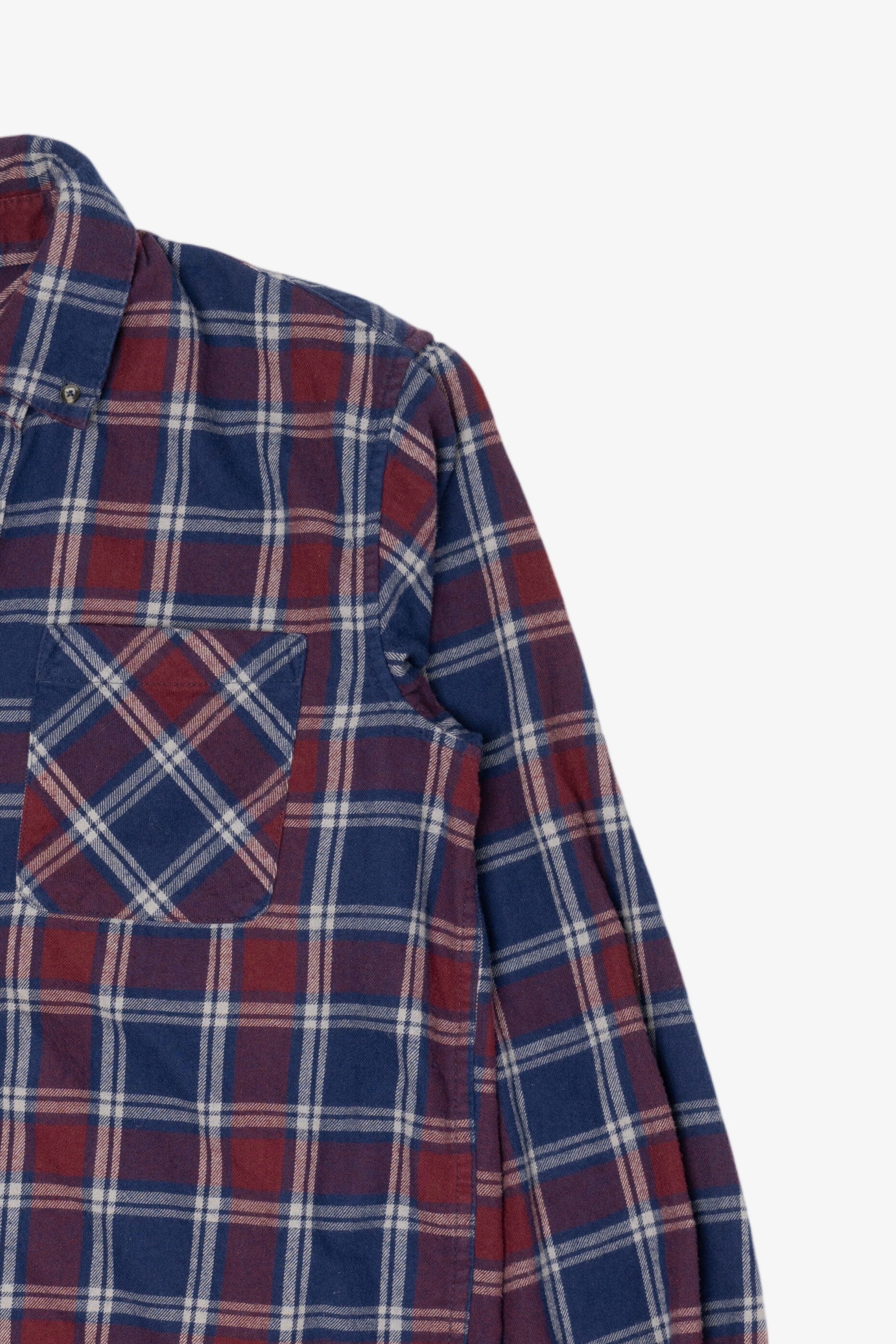 Burgundy And Navy Blue Magellan Outdoors Flannel Shirt (2020s)