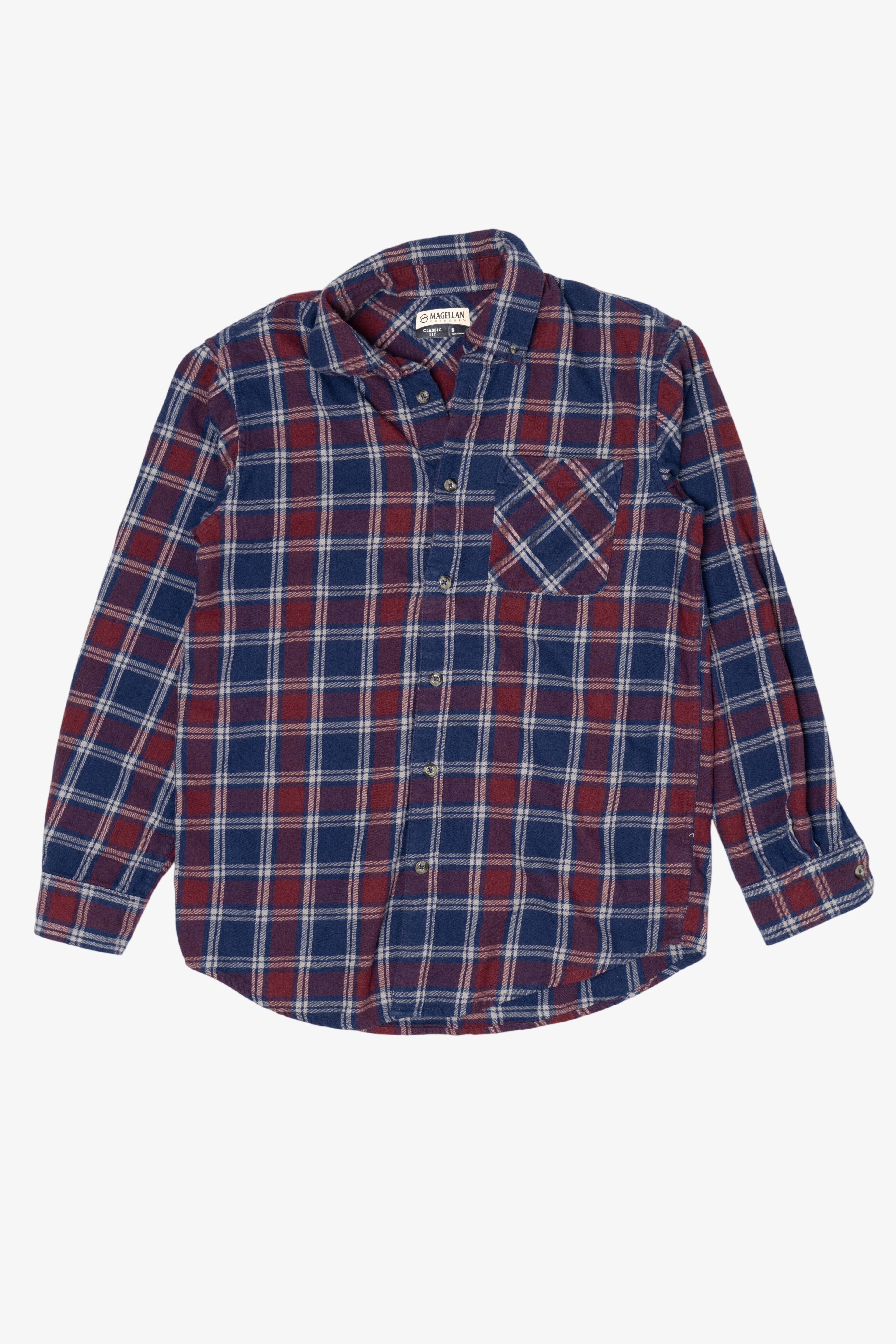Burgundy And Navy Blue Magellan Outdoors Flannel Shirt (2020s)