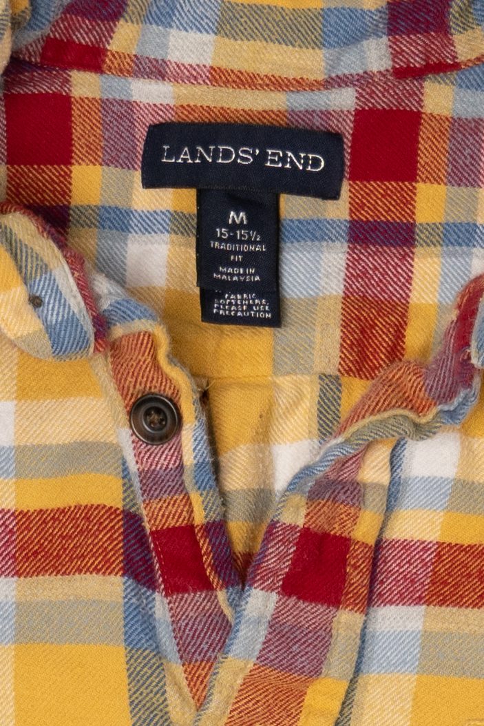 Yellow And Red Lands' End Flannel Shirt