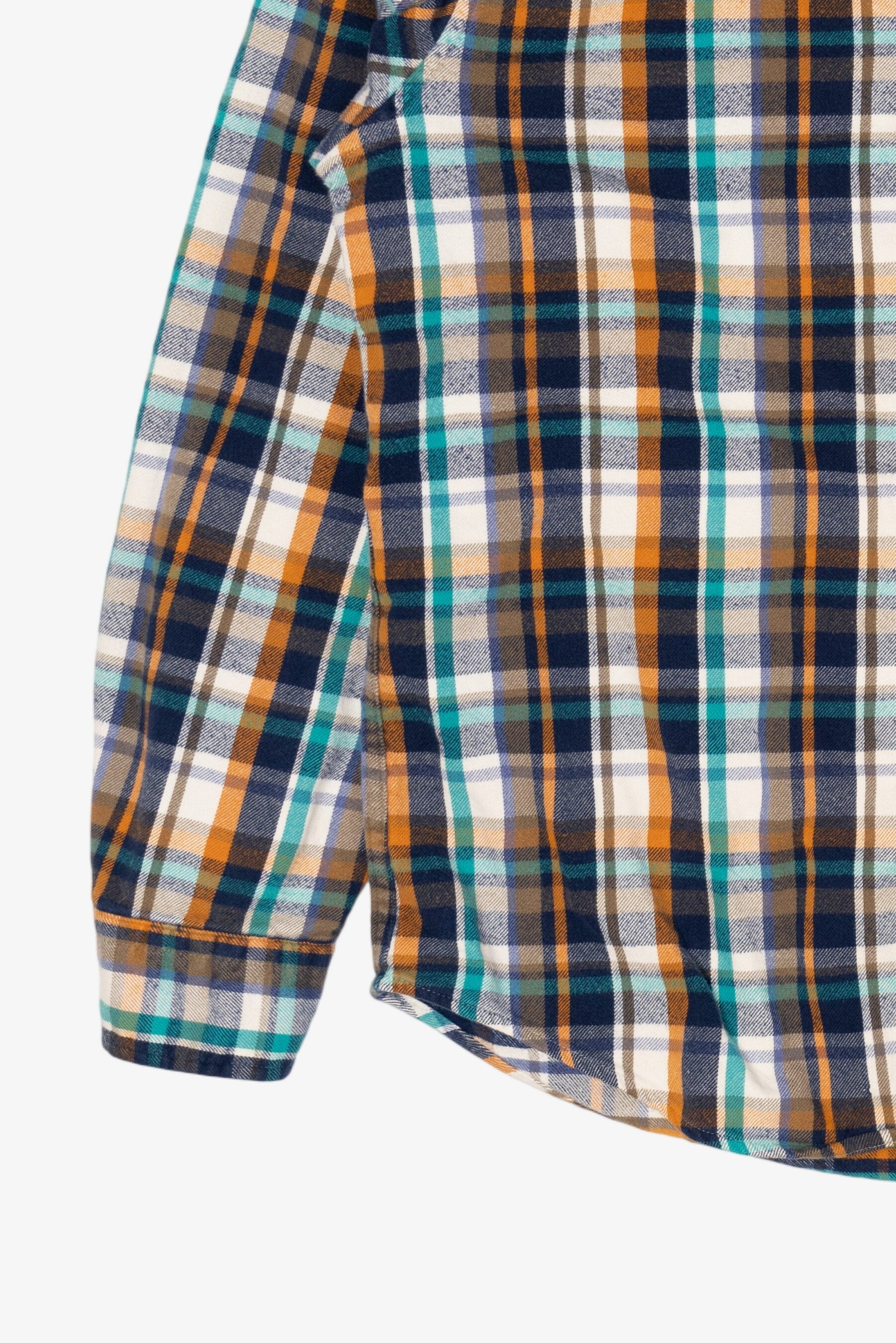 Navy Blue And Orange Lands' End Flannel Shirt