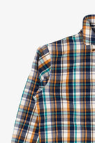 Navy Blue And Orange Lands' End Flannel Shirt