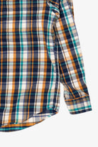 Navy Blue And Orange Lands' End Flannel Shirt