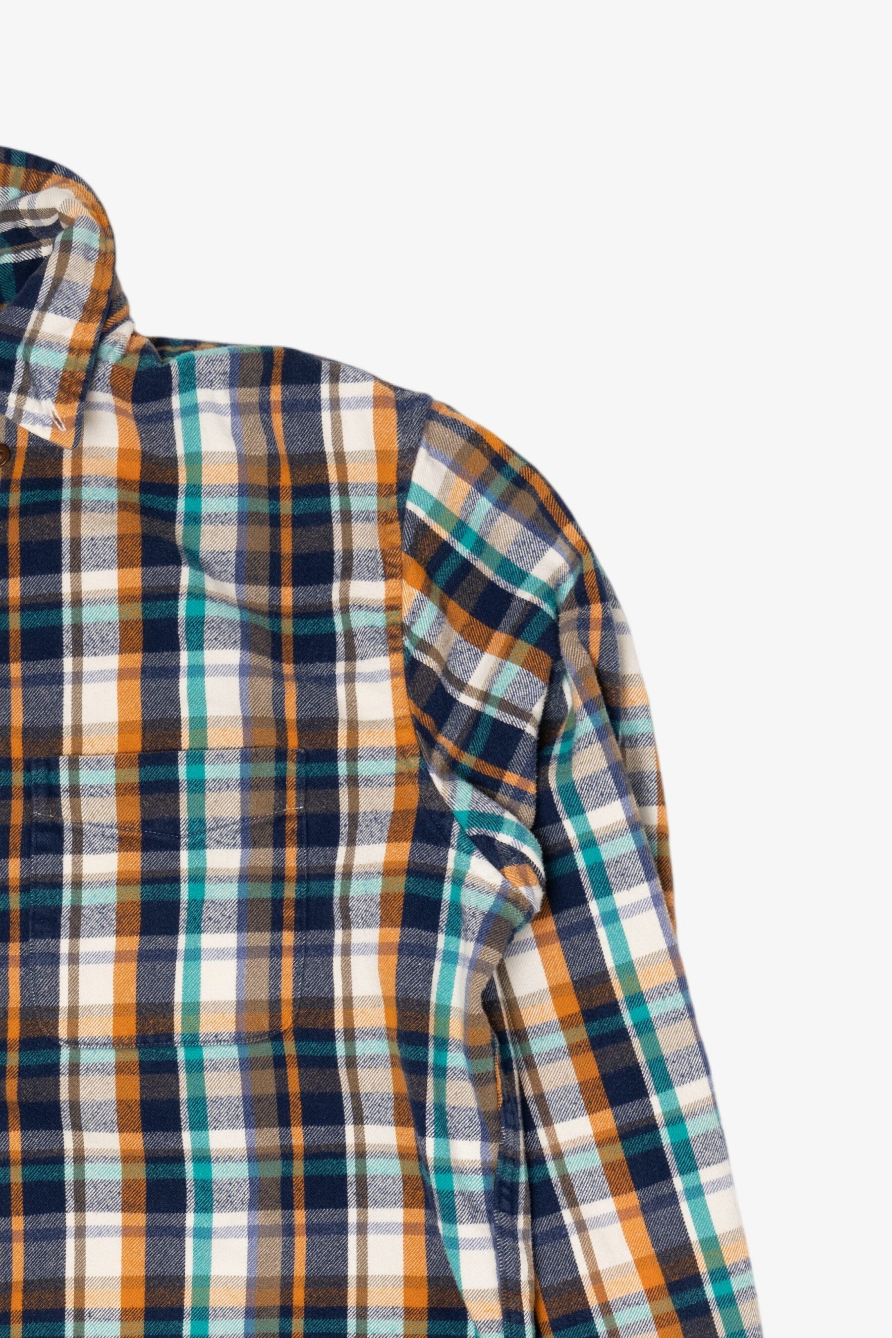 Navy Blue And Orange Lands' End Flannel Shirt