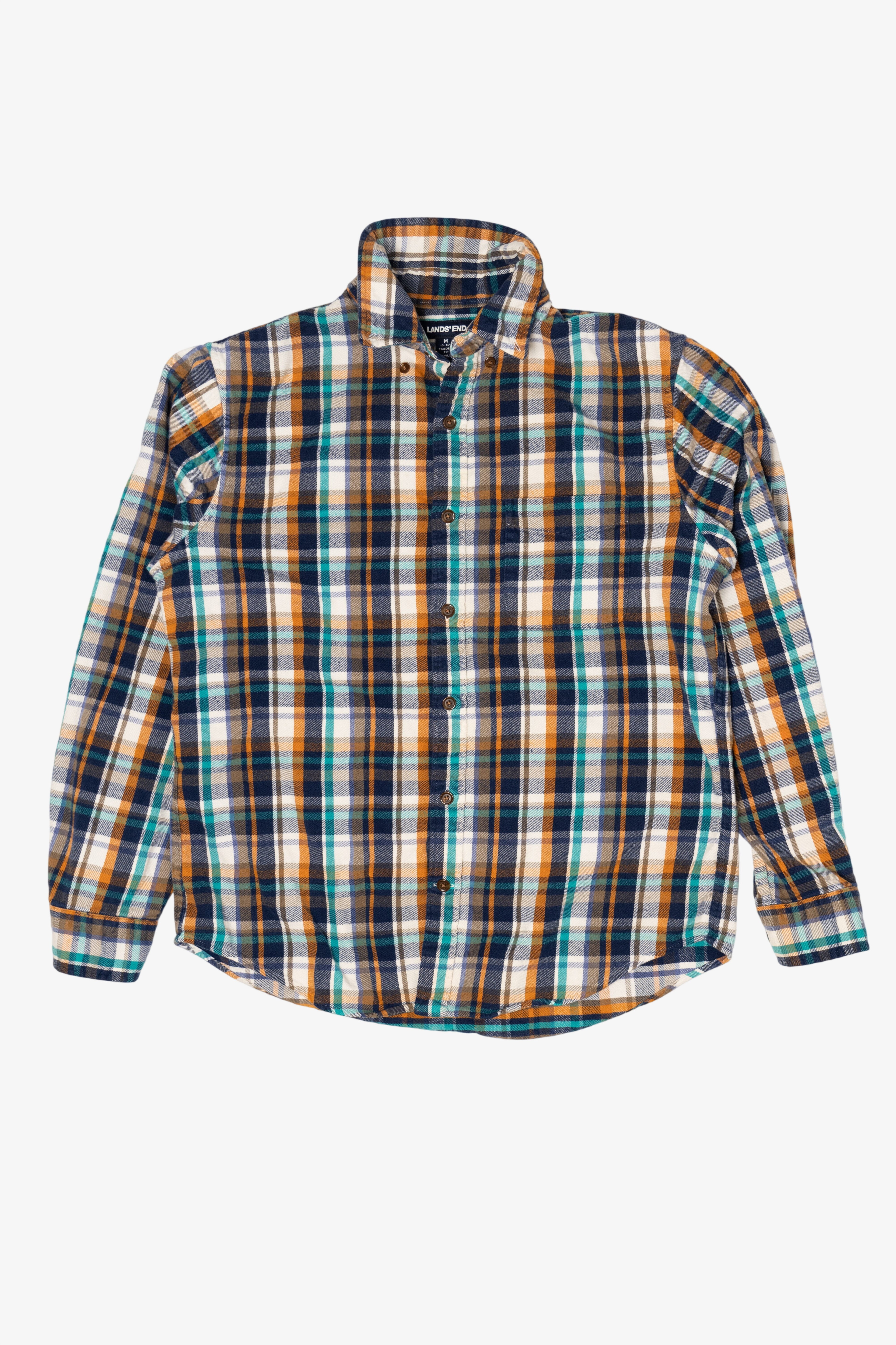 Navy Blue And Orange Lands' End Flannel Shirt