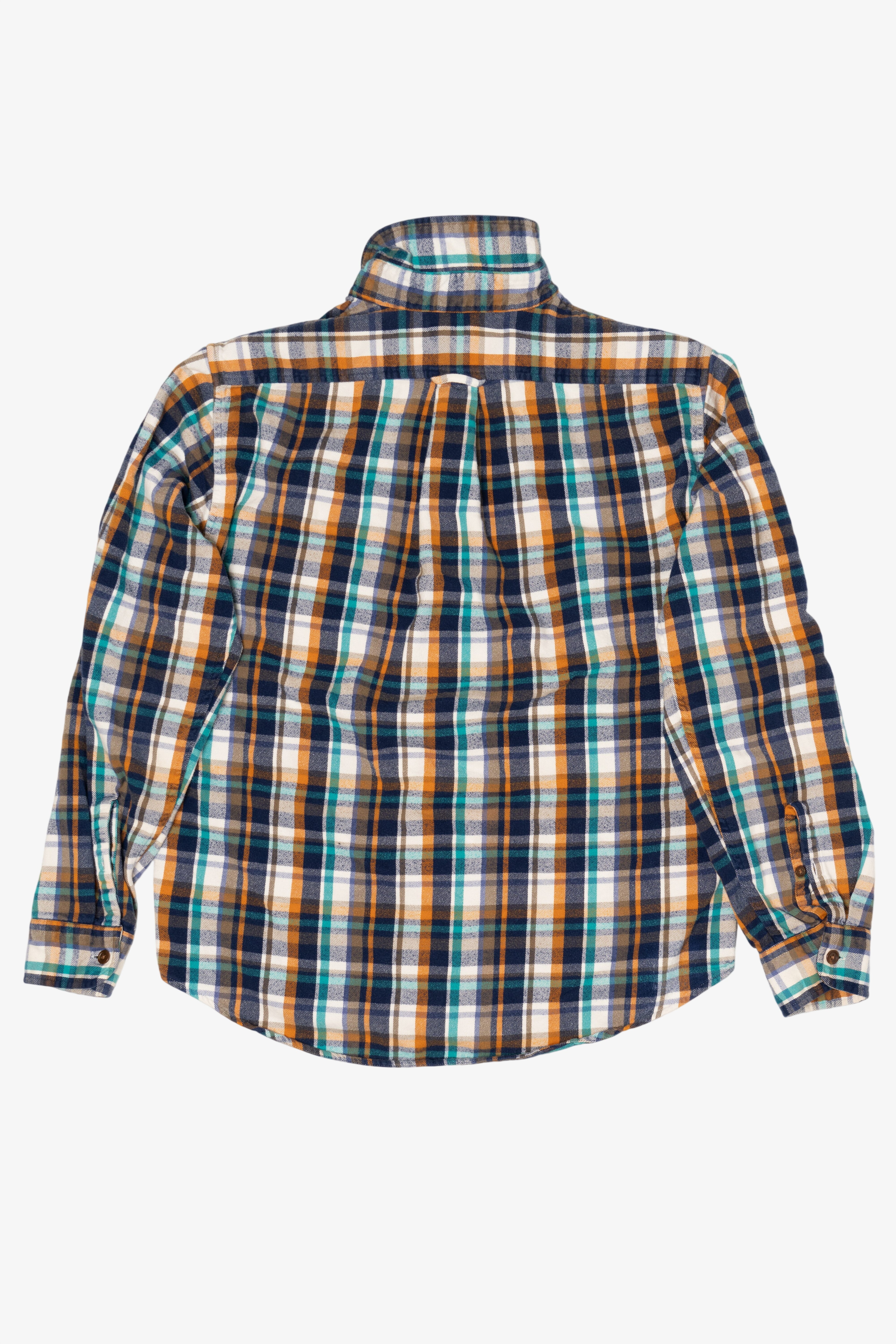 Navy Blue And Orange Lands' End Flannel Shirt
