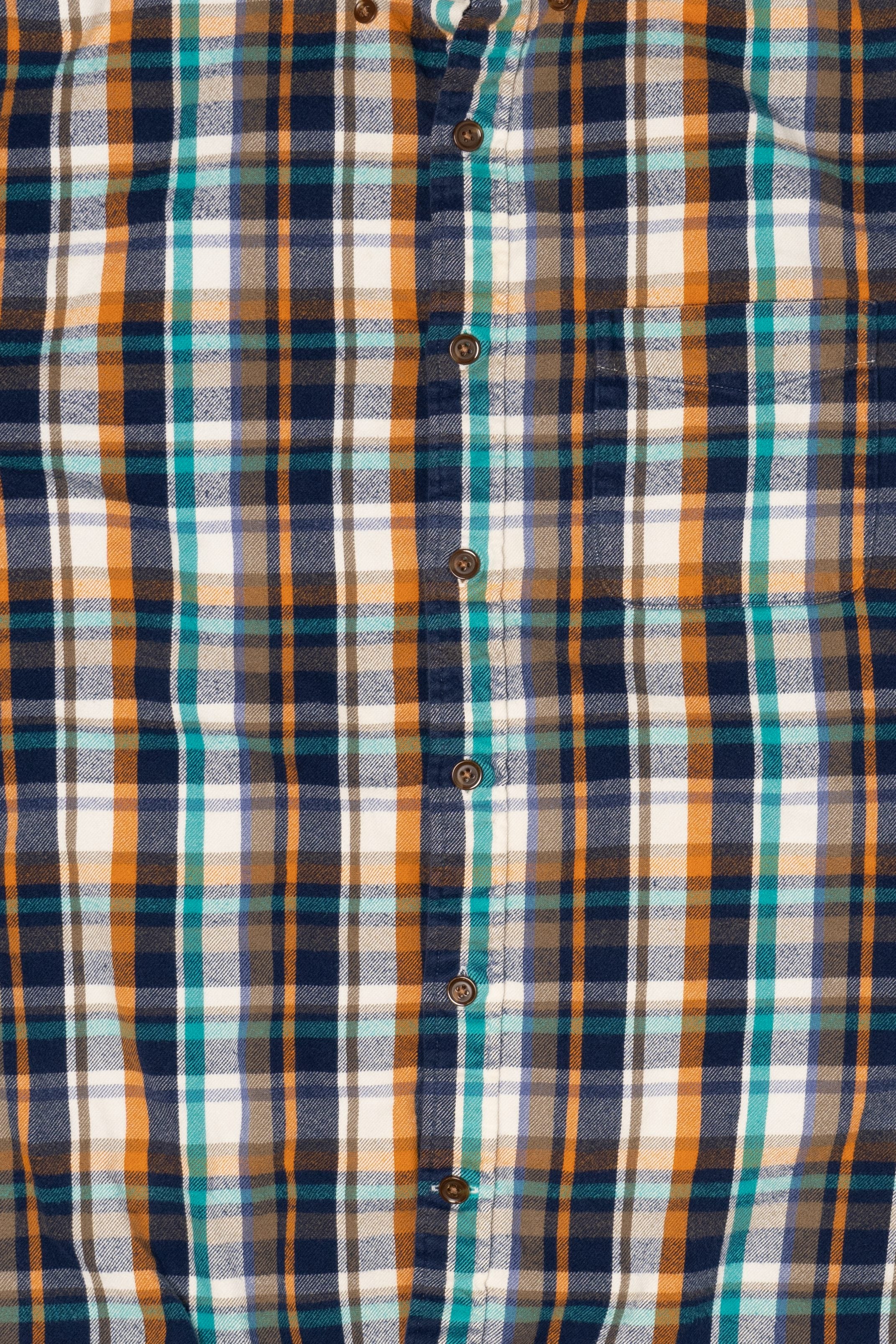 Navy Blue And Orange Lands' End Flannel Shirt