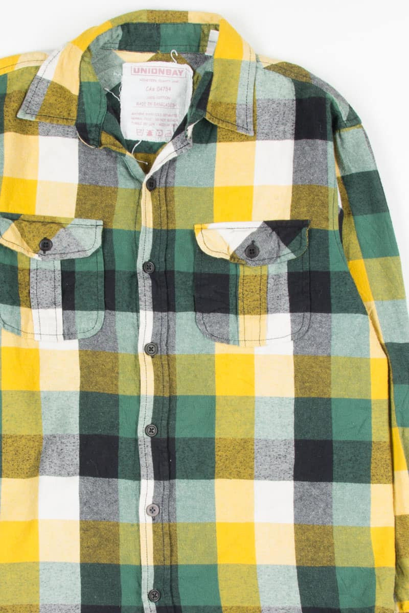 Green & Yellow Checkered Plaid Vintage Flannel 2505