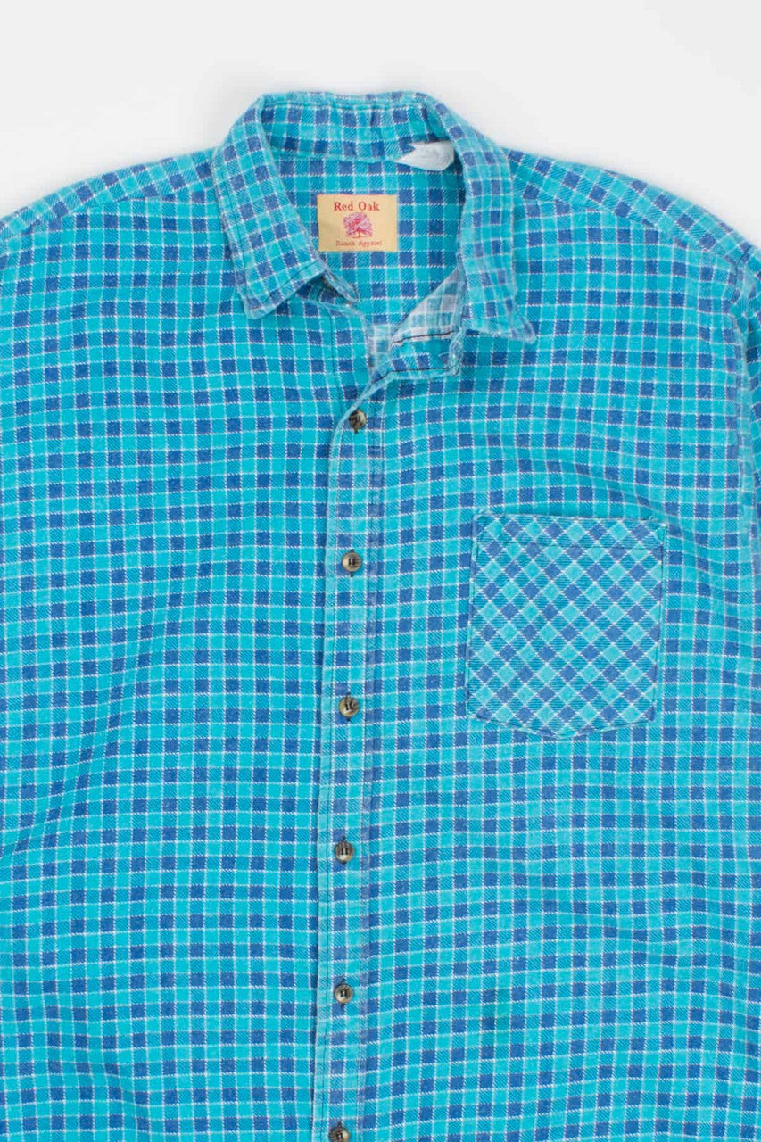 Bright Blue Checkered Vintage Flannel