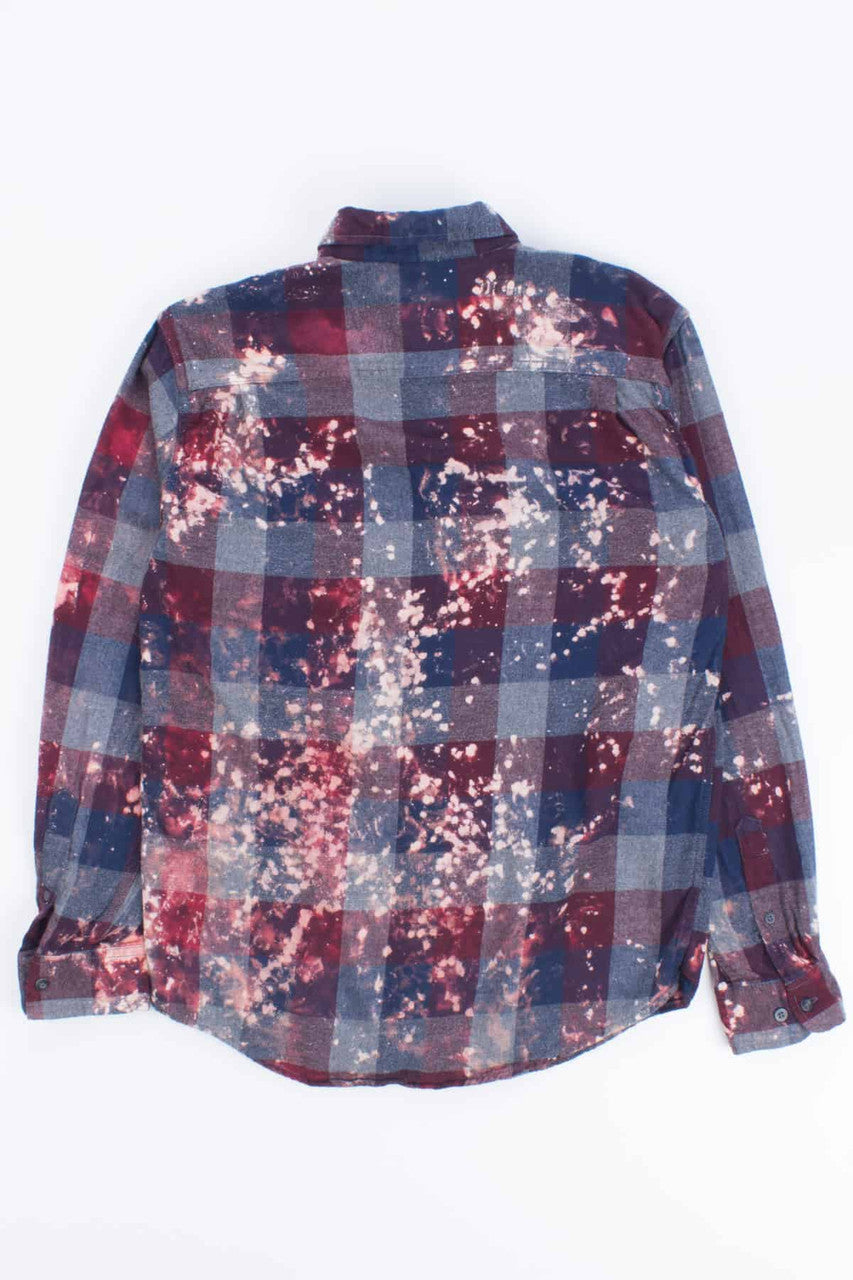 Red and Grey Bleach Splattered Flannel Shirt