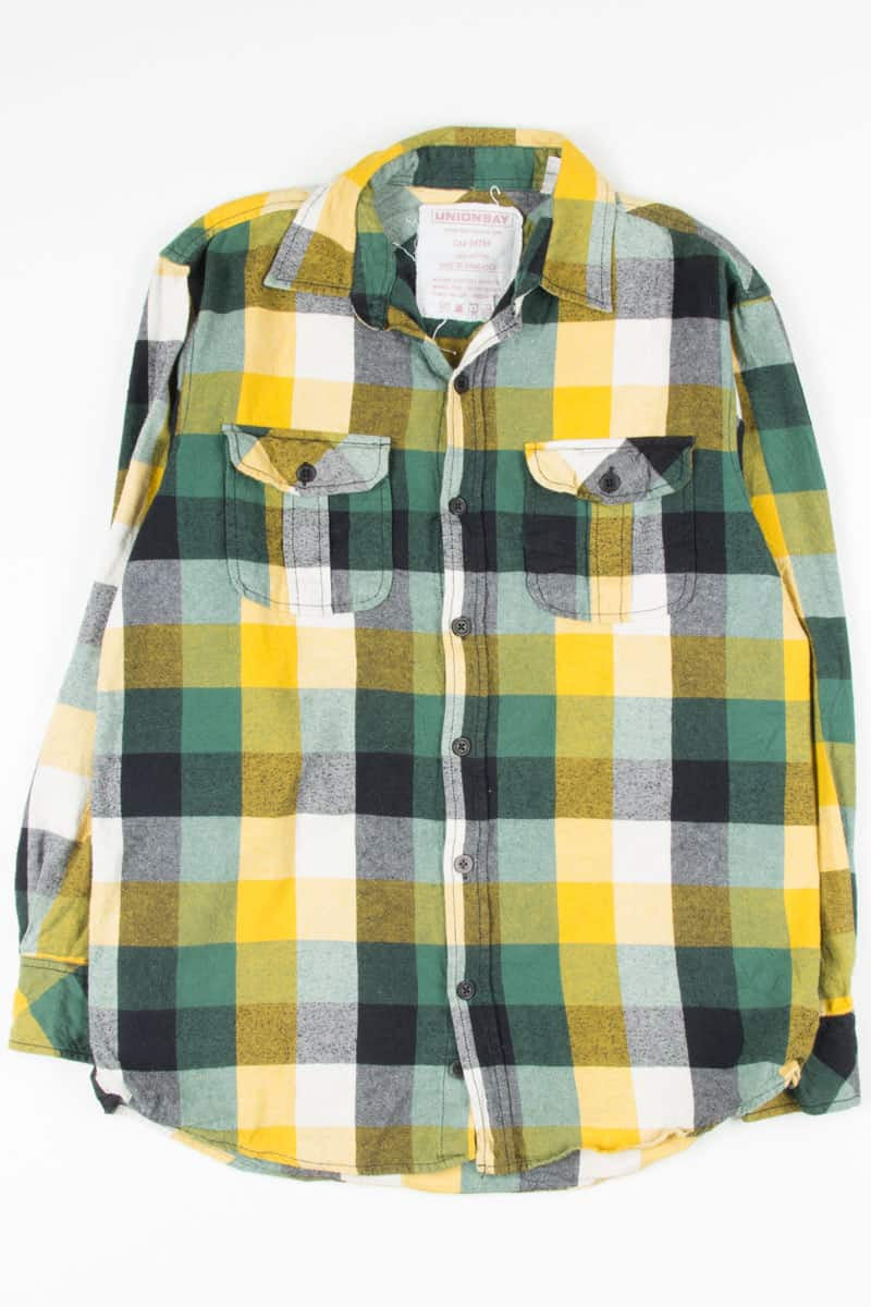 Green & Yellow Checkered Plaid Vintage Flannel 2505
