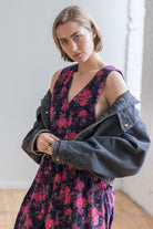 Vintage Pink Floral Corduroy Dress
