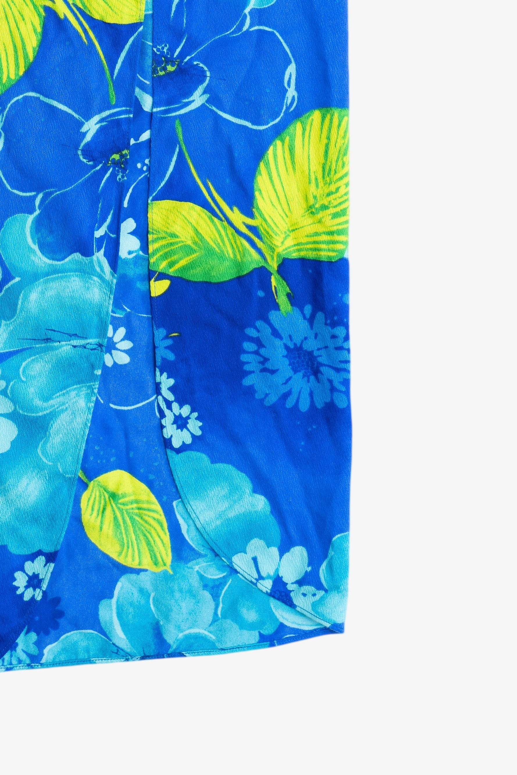 Vintage Blue Hibiscus Tie Waist Beach Cover Up (1990s)