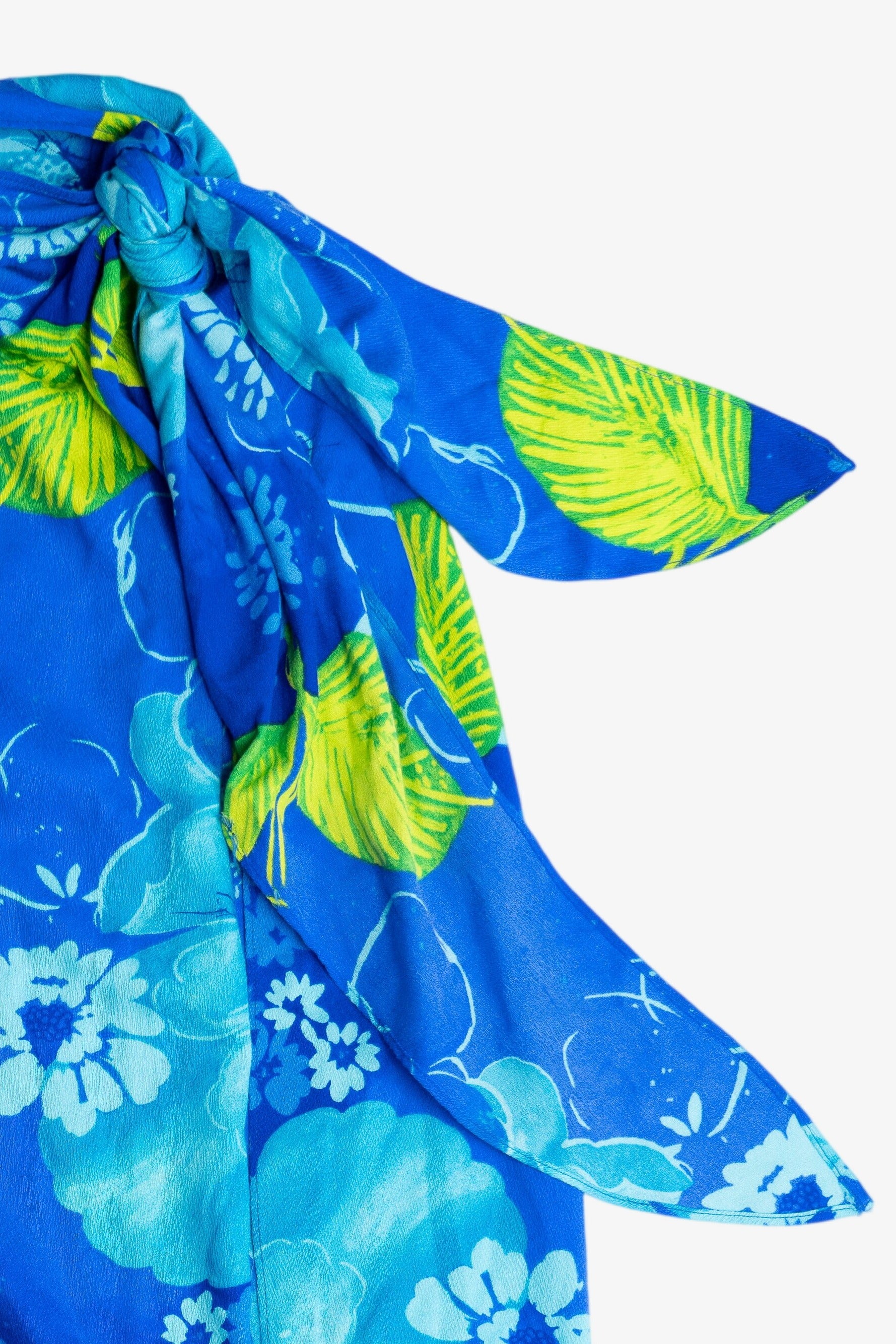 Vintage Blue Hibiscus Tie Waist Beach Cover Up (1990s)