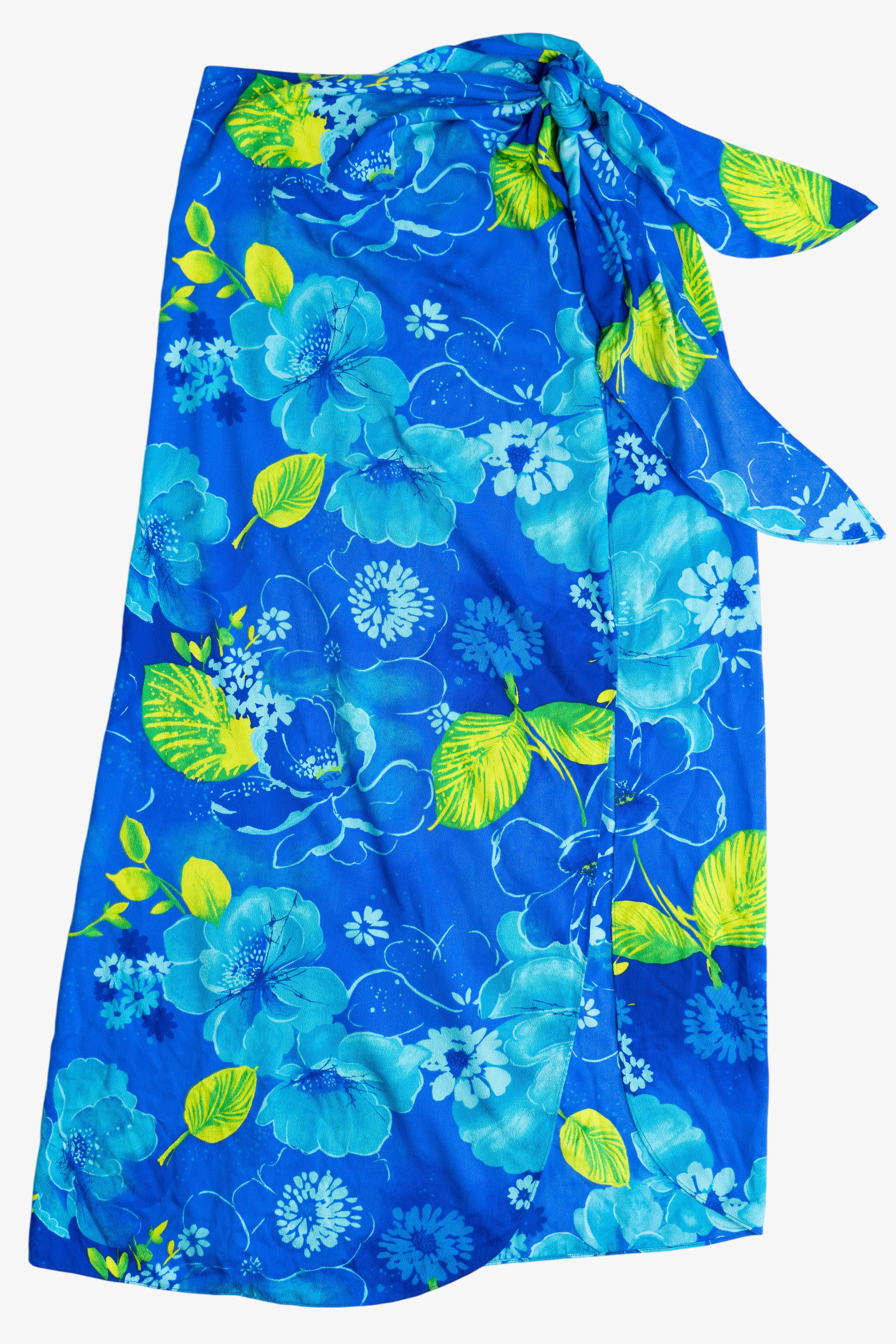 Vintage Blue Hibiscus Tie Waist Beach Cover Up (1990s)