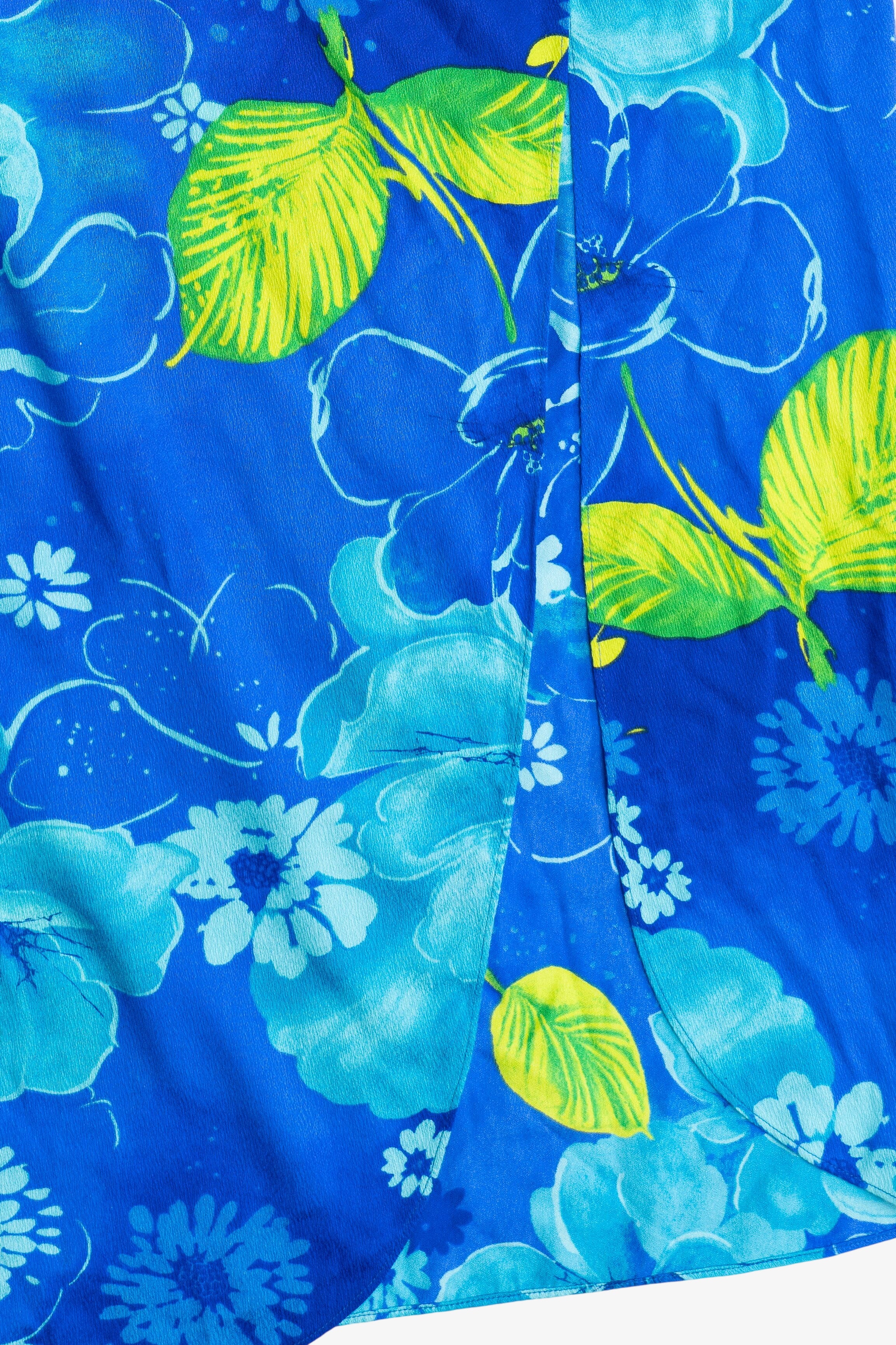 Vintage Blue Hibiscus Tie Waist Beach Cover Up (1990s)