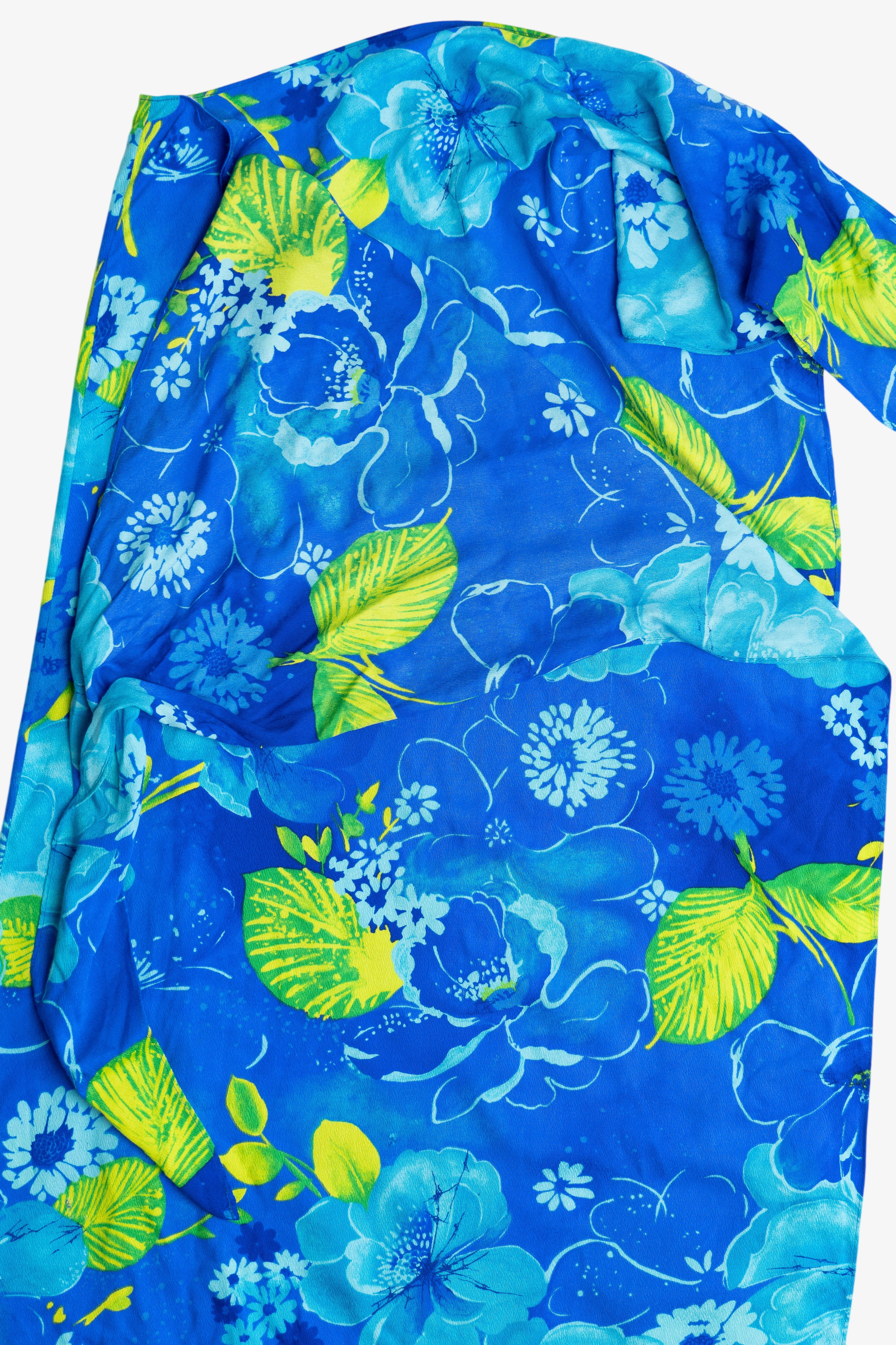 Vintage Blue Hibiscus Tie Waist Beach Cover Up (1990s)