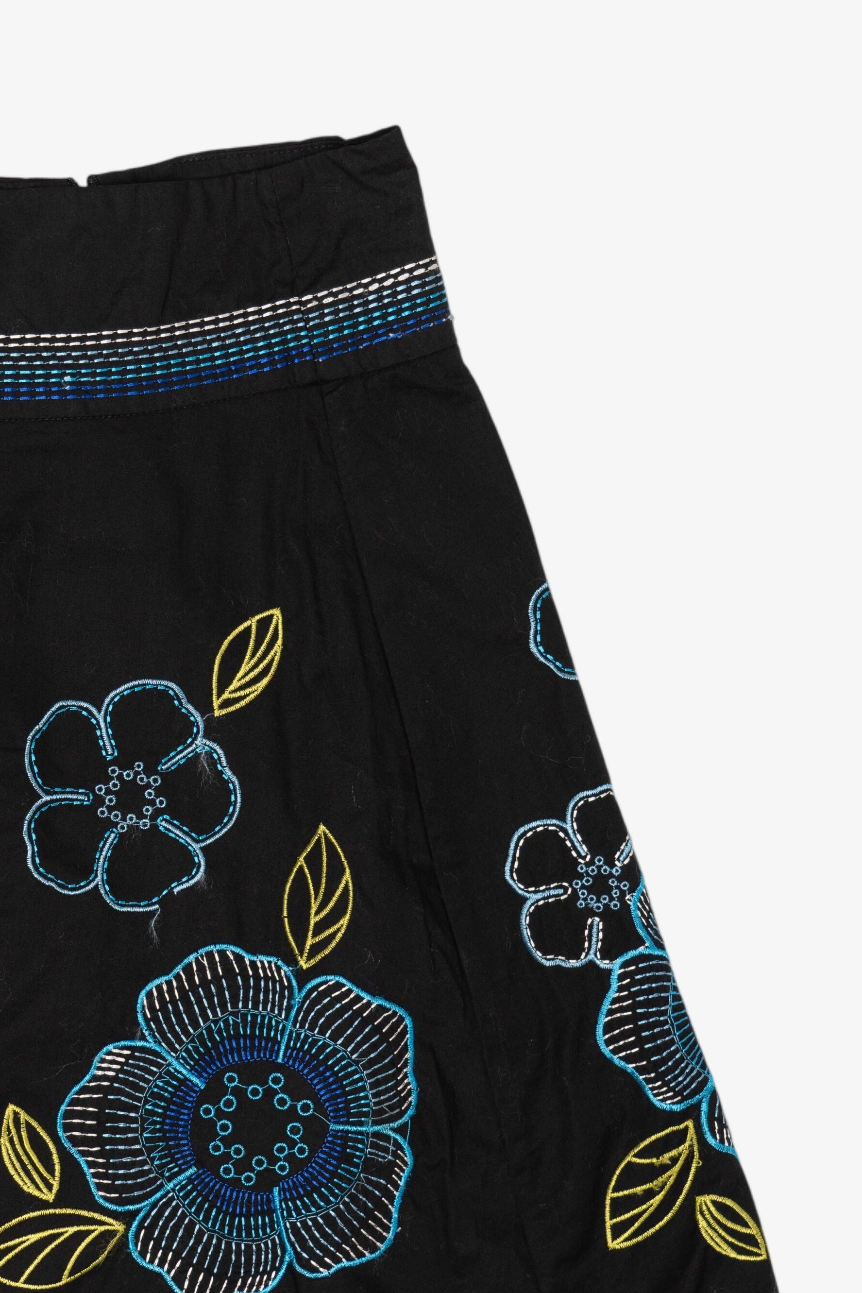 Vintage Black Embroidered Floral Soulmates Mini Skirt (1990s)