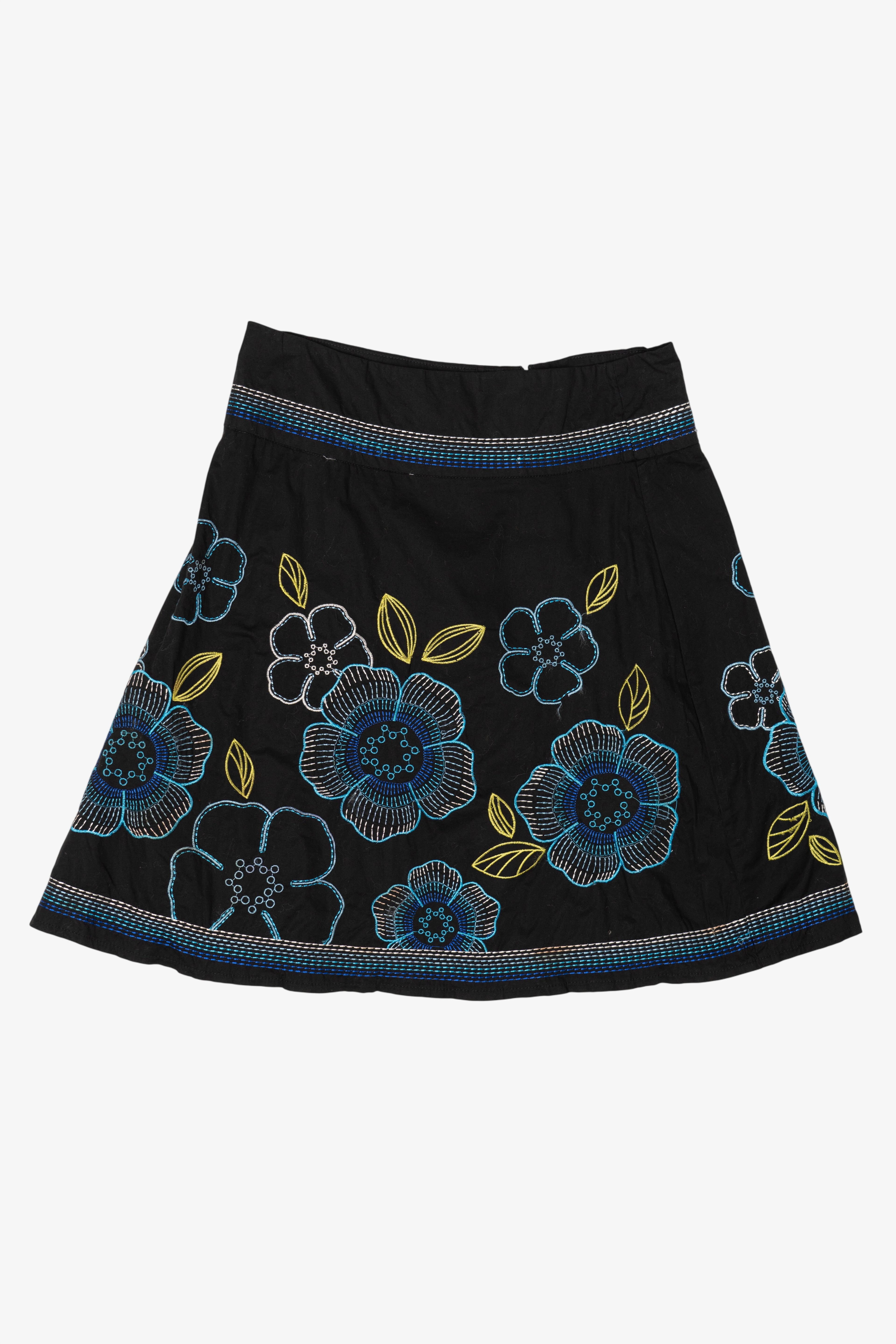 Vintage Black Embroidered Floral Soulmates Mini Skirt (1990s)