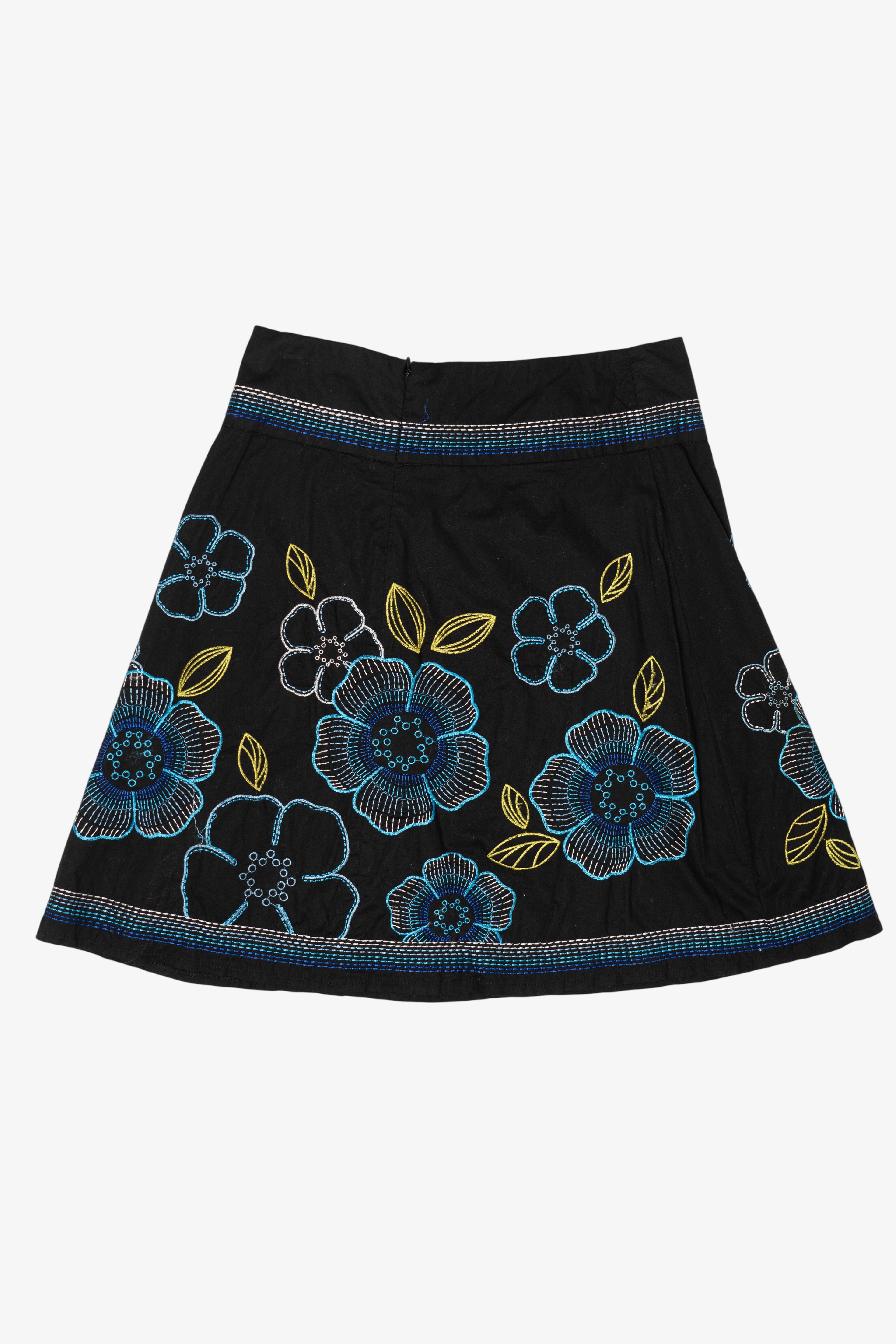 Vintage Black Embroidered Floral Soulmates Mini Skirt (1990s)