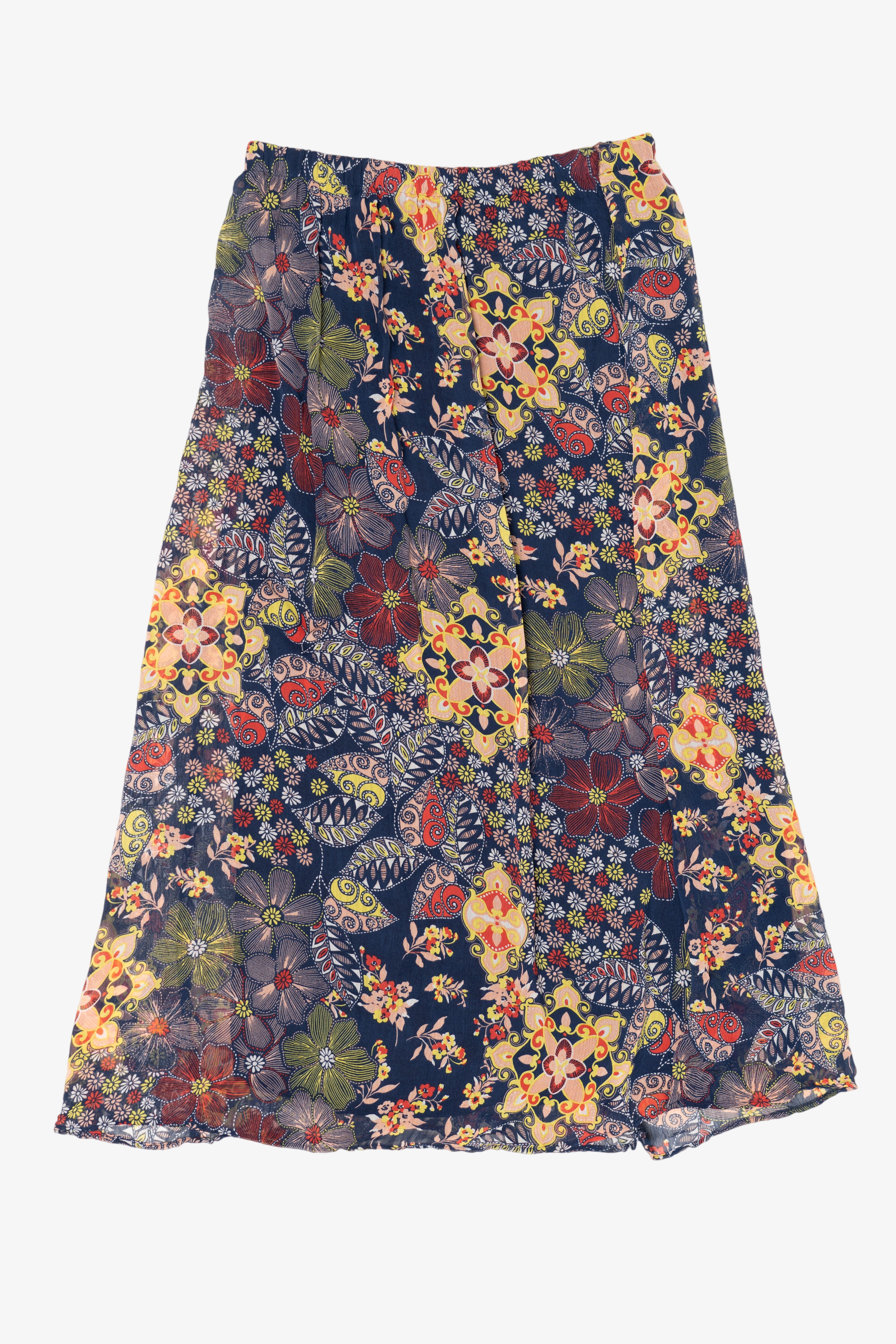 Navy Blue Kim Rogers Floral Maxi Skirt (2010s)
