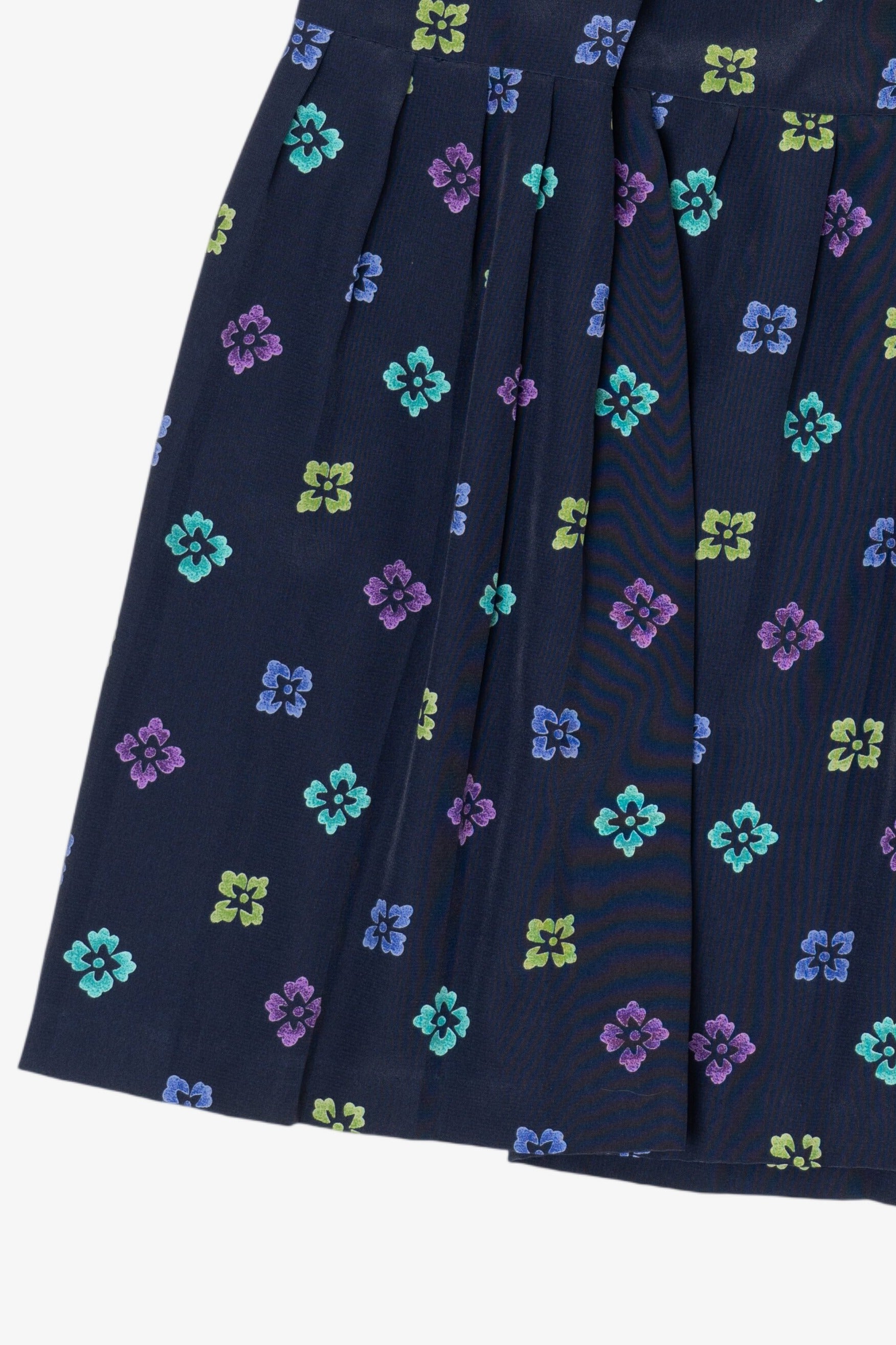 Vintage Navy Blue Floral Leslie Fay Pleated Skirt (1990s)