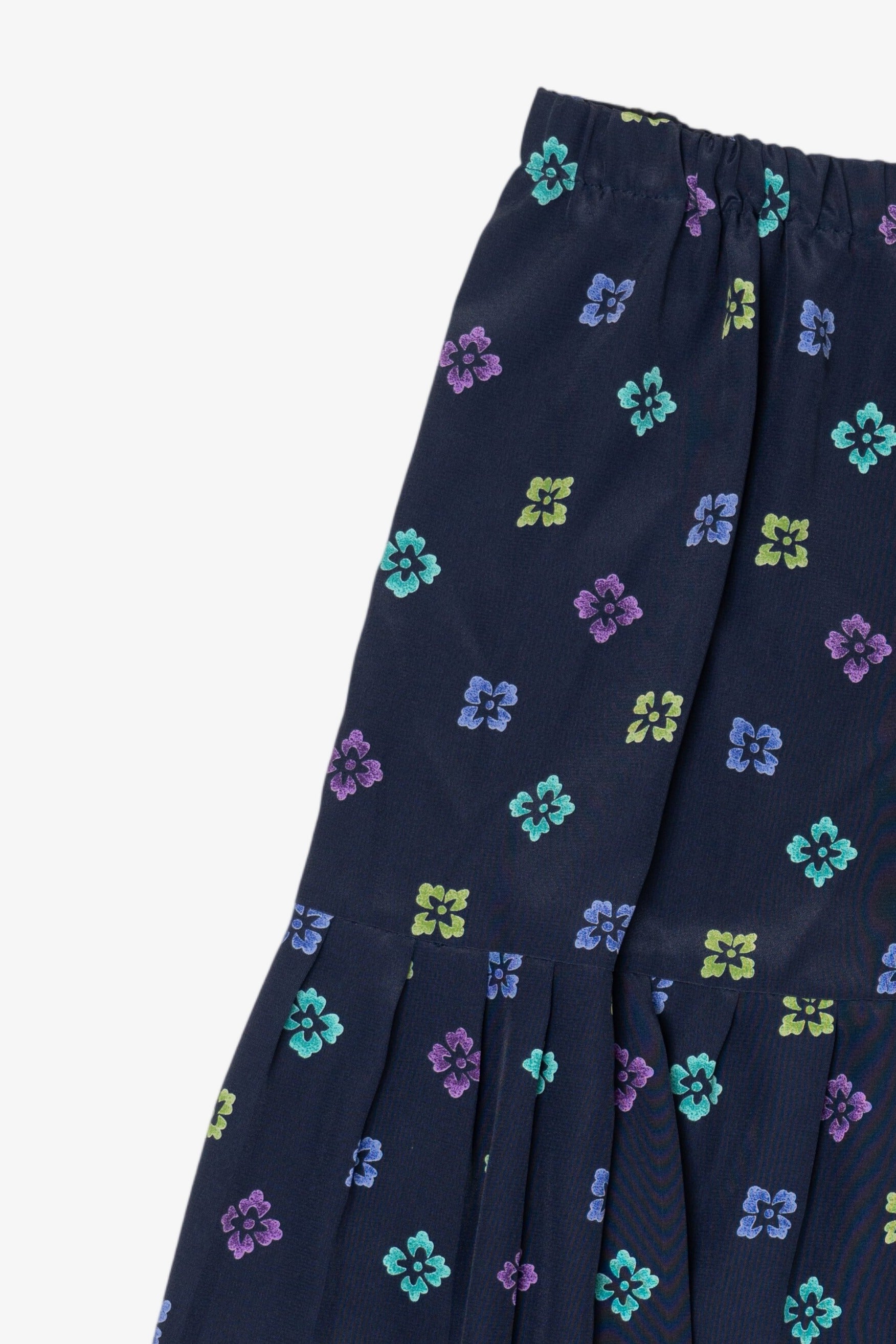Vintage Navy Blue Floral Leslie Fay Pleated Skirt (1990s)