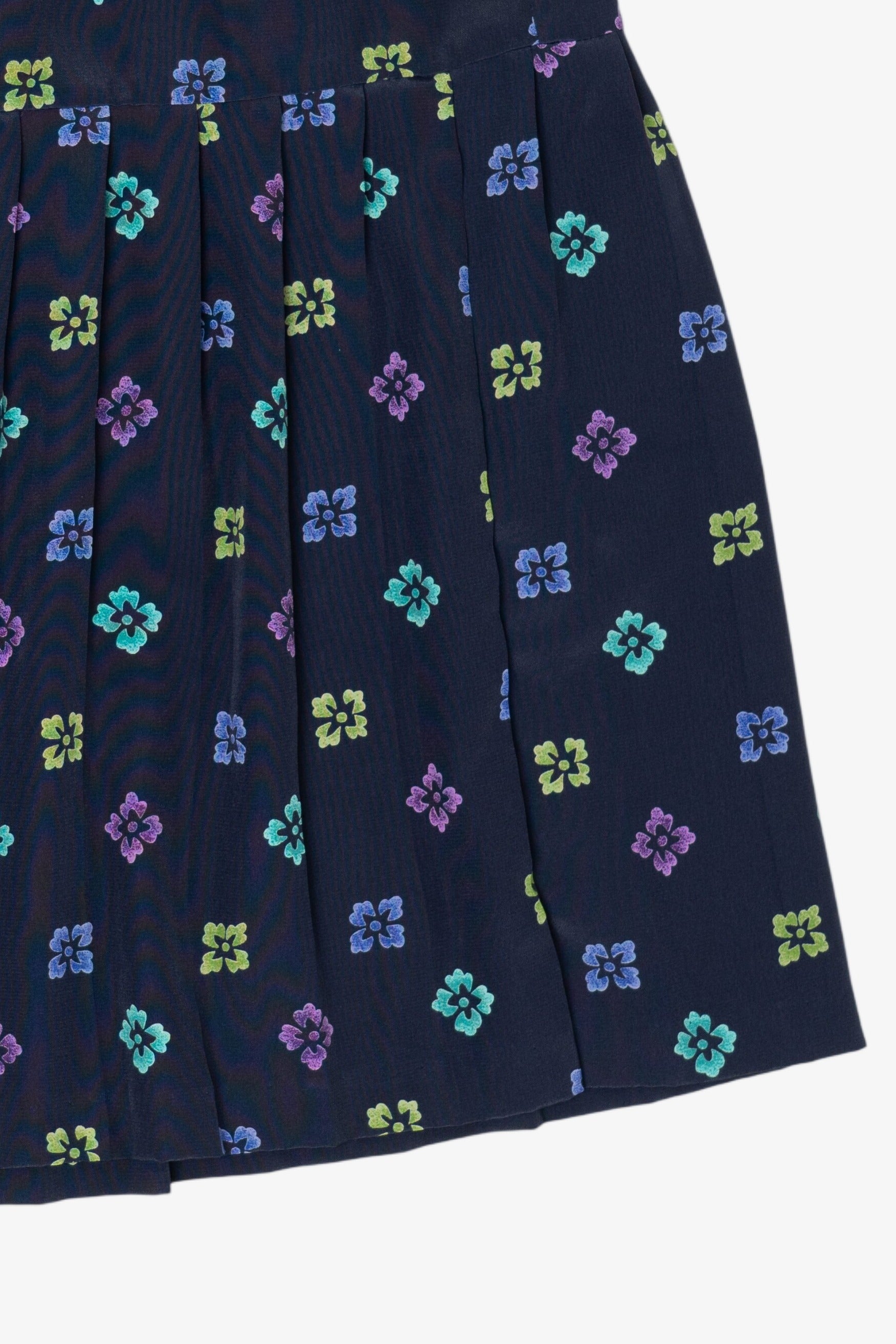 Vintage Navy Blue Floral Leslie Fay Pleated Skirt (1990s)